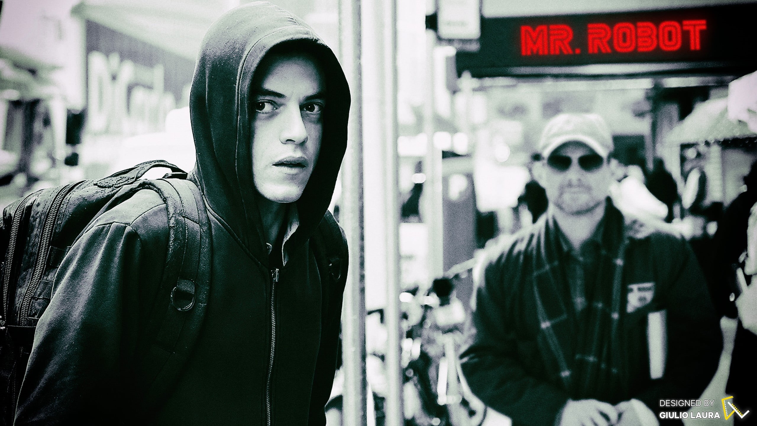 people, standing, warm clothing, 2K, photo, focus on foreground, grayscale, casual clothing, young men, Mr. Robot, men, architecture, real people, TV, HD Wallpaper