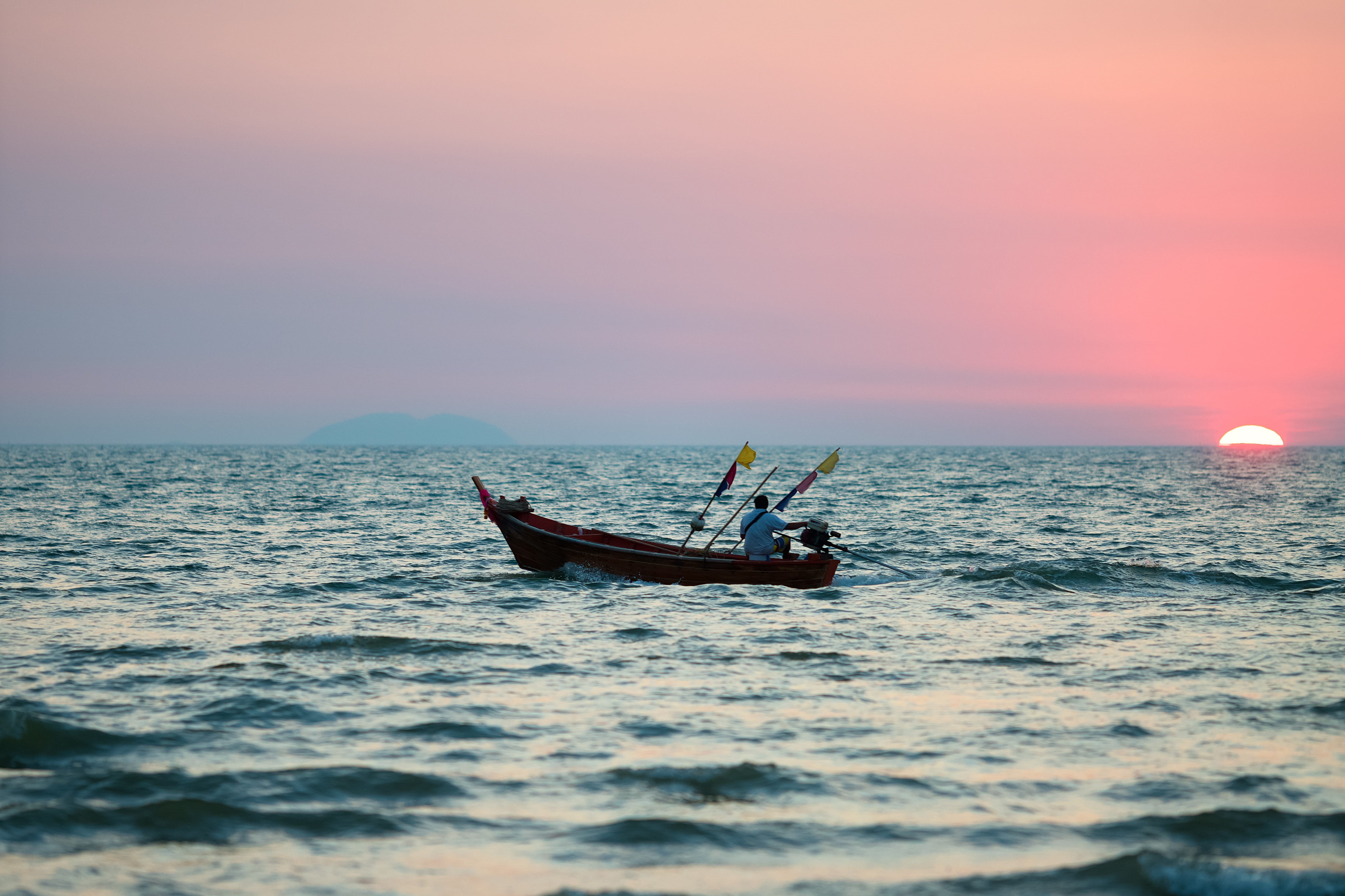 nautical vessel, horizon over water, jon boat, floating on water, night, relax, environment, paradise, summer, man, outdoors, background, goodbye, of, scenic, HD Wallpaper