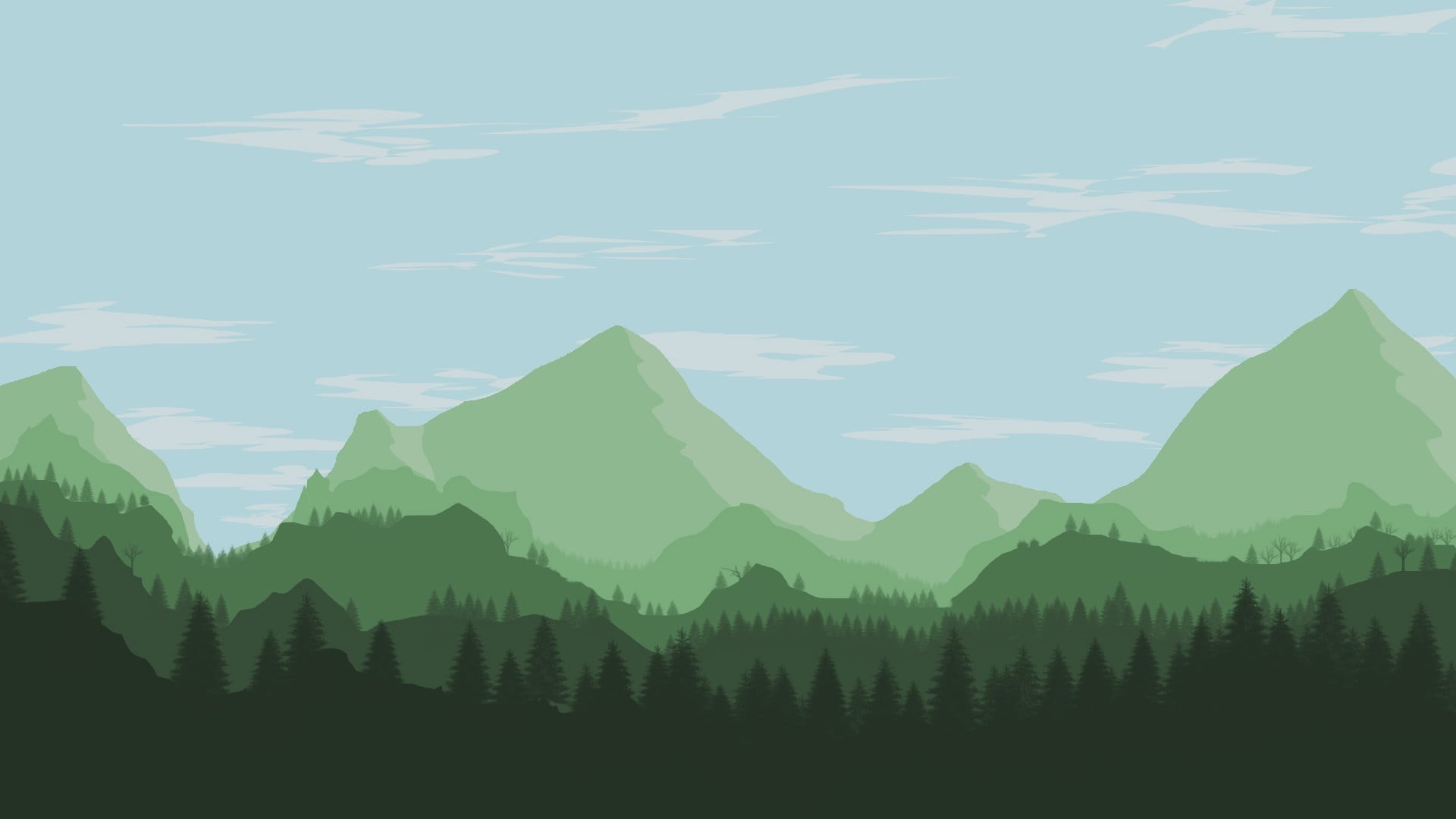tranquil scene, travel destinations, Photoshop, tranquility, sky, no people, day, mountain peak, green, plant, tree, mountains, illustration, non-urban scene, HD Wallpaper