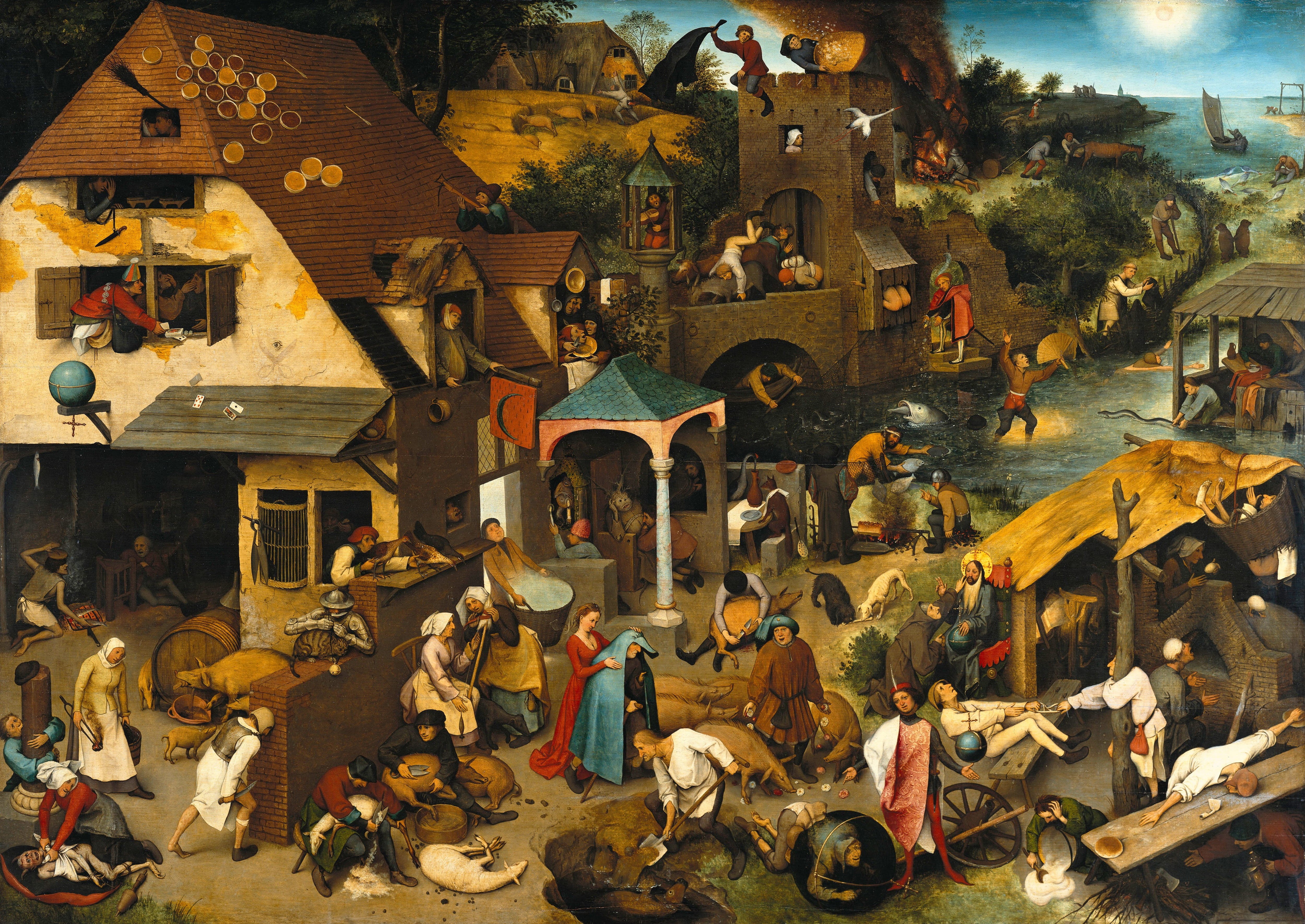 oil painting, spirituality, belief, day, army soldier, house, old, large group of people, building exterior, city, religion, chaotic, building, dutch proverbs, HD Wallpaper