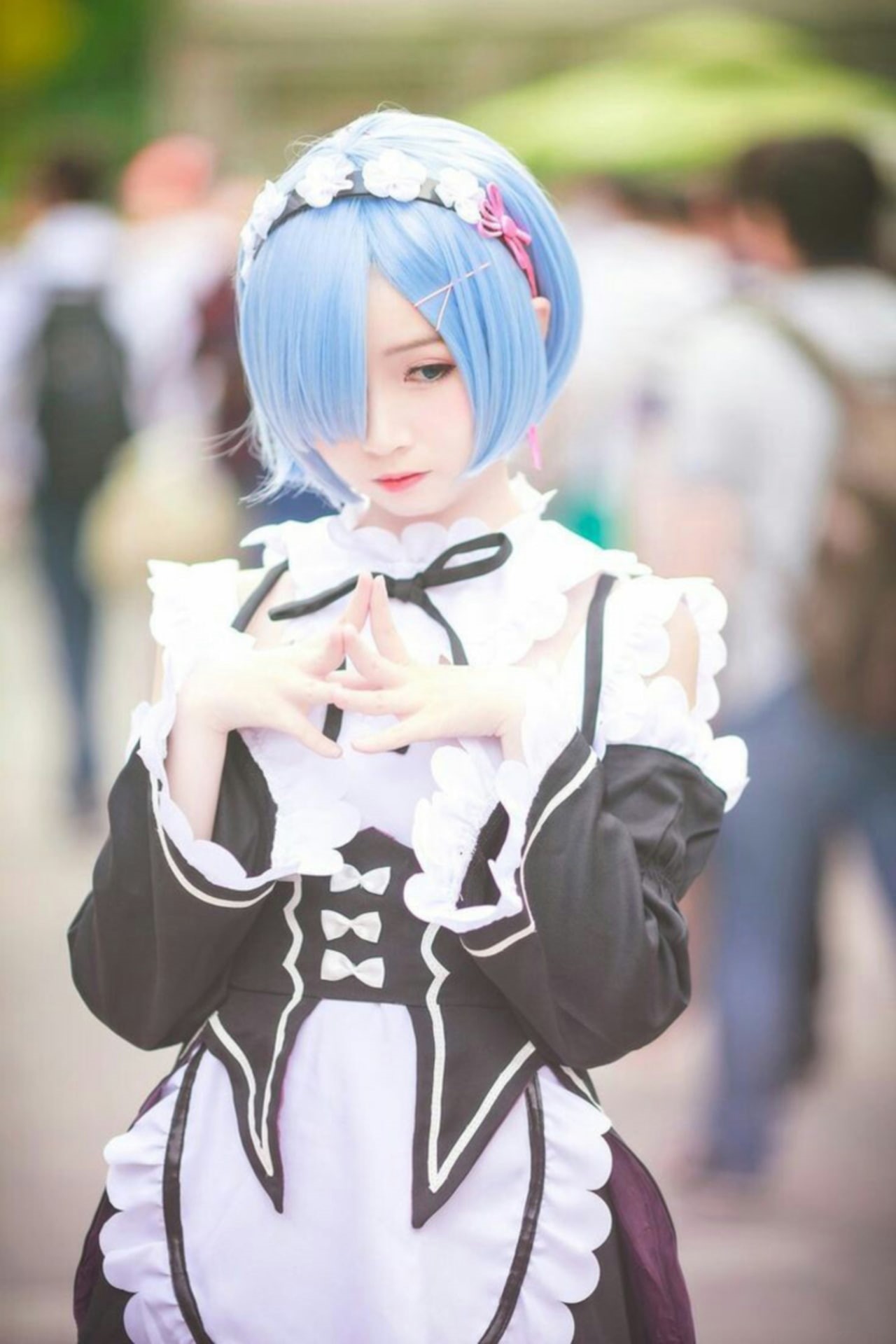 uniform, portrait, childhood, women, cosplay, incidental people, 1080P, anime, celebration, emotion, outdoors, costume, cute, child, Rem, selective focus, Phone HD Wallpaper