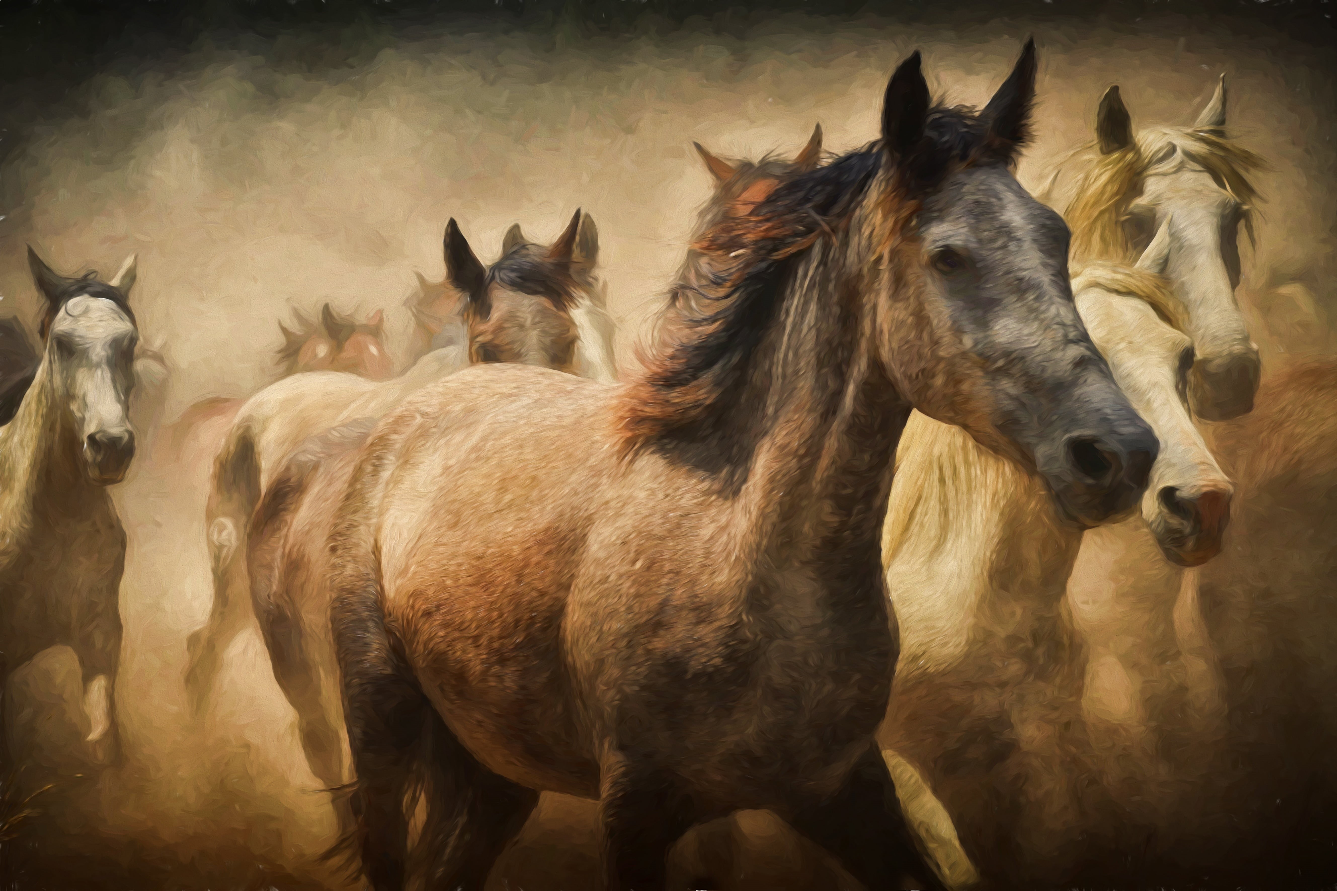 vertebrate, animal themes, animal wildlife, day, livestock, digital art, animal, painting, domestic, artwork, 5K, nature, digital painting, brown, group of animals, HD Wallpaper