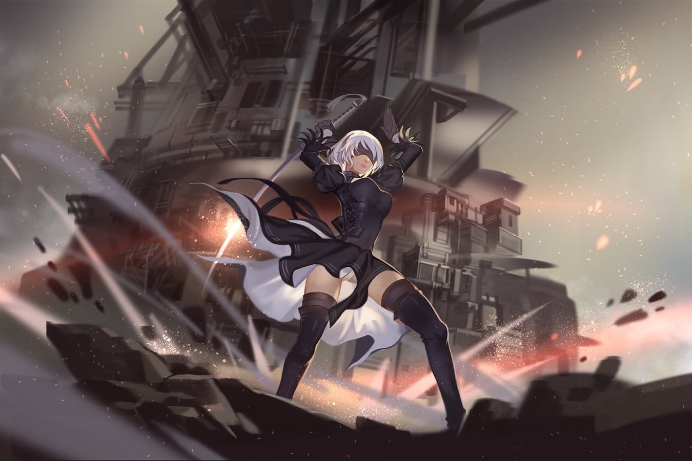 window, adult, Nier: Automata, people, smoke - physical structure, arts culture and entertainment, technology, illuminated, architecture, men, transparent, HD Wallpaper