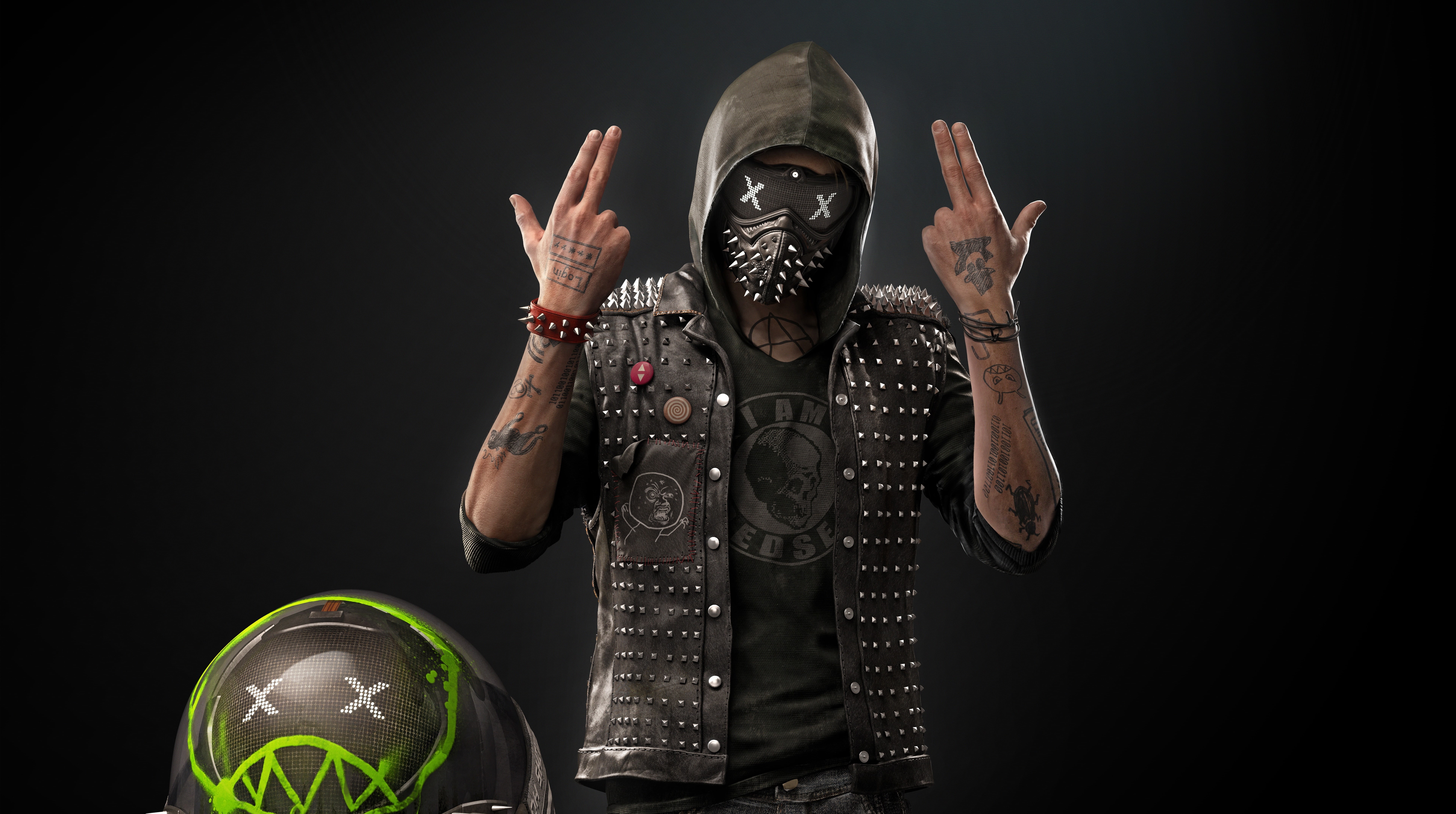 obscured face, gesturing, men, black, unrecognizable person, 8K, hooded, front view, males, music, studio shot, vest, adult, digital, Watch Dogs, HD Wallpaper