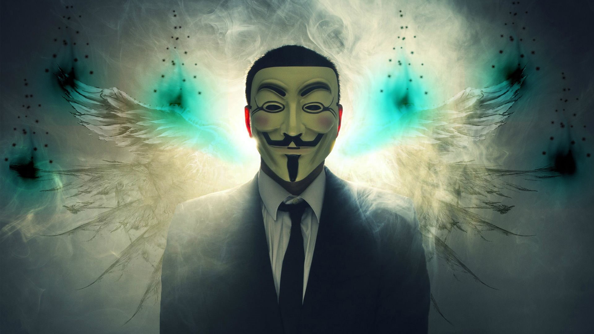 digital art, looking at camera, fear, mystery, disguise, portrait, businessman, headshot, Anonymous, emotion, indoors, 1080P, waist up, mask, spooky, s, HD Wallpaper