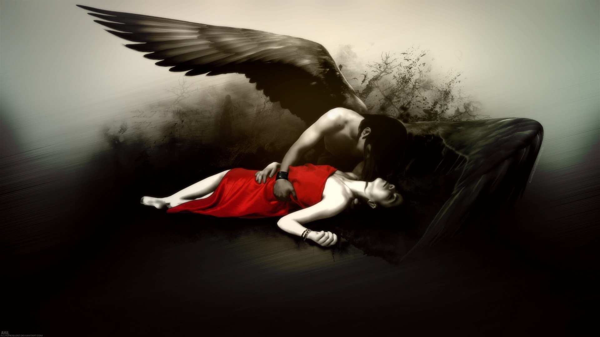 macabre, horror, males, mood, boy, artistic, love, pale, dark, angel, dress, art, guardian, fallen, sorrow, death, women, wings, color, females, girls, HD Wallpaper