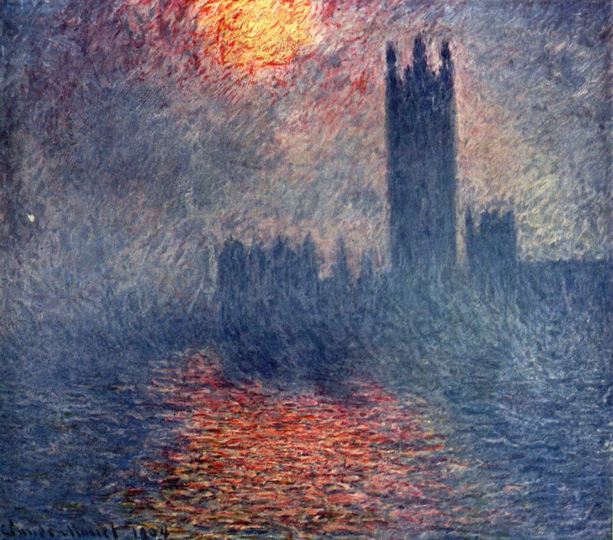nature, painting, architecture, autumn, untitled, travel destinations, 1080P, classic art, Sun, power in nature, day, Claude Monet, building exterior, HD Wallpaper