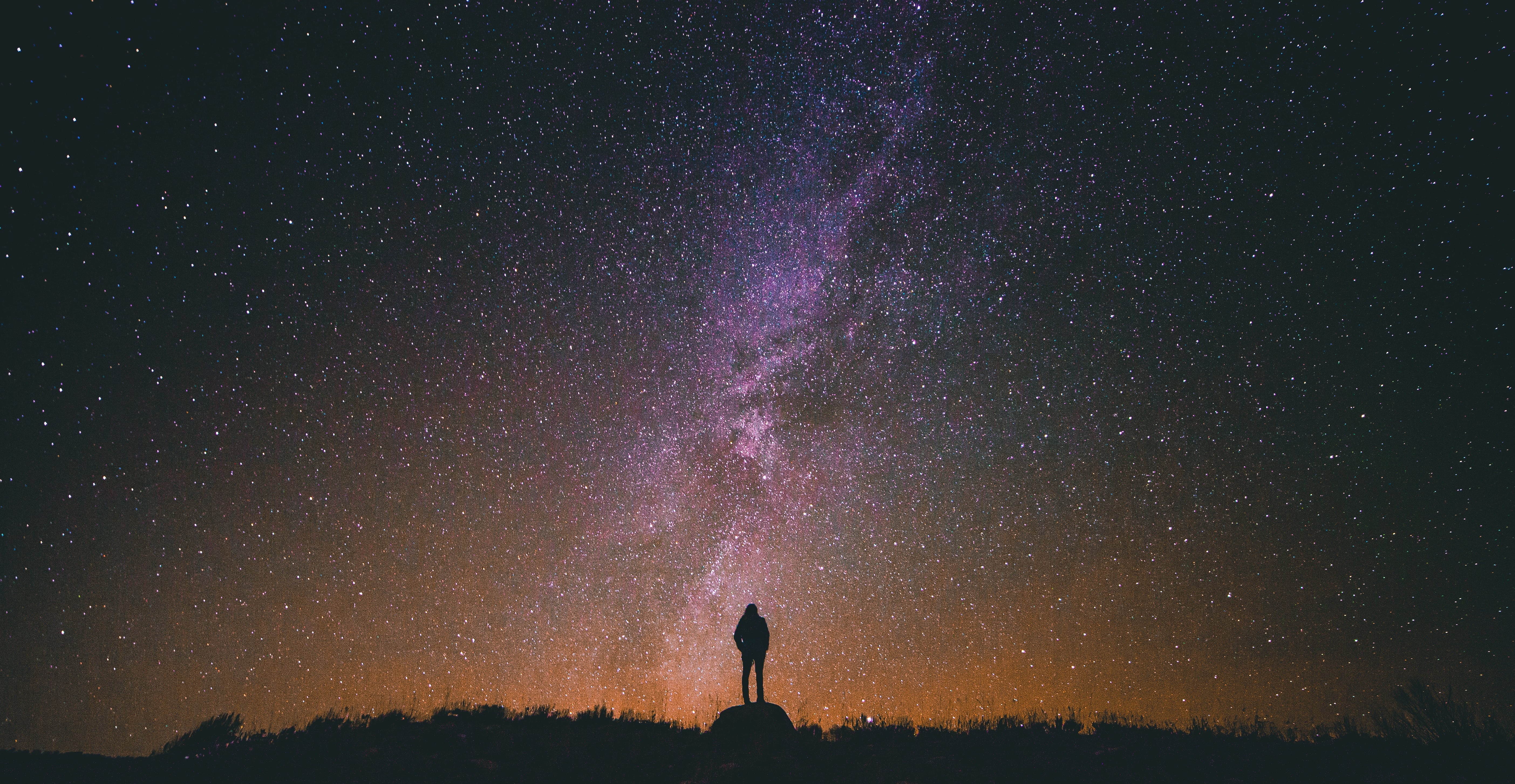 evening, star, galaxy, lifestyles, landscape, nature, silhouette, star field, purple, sky, outdoors, dark, one person, man, leisure activity, scenics - nature, HD Wallpaper
