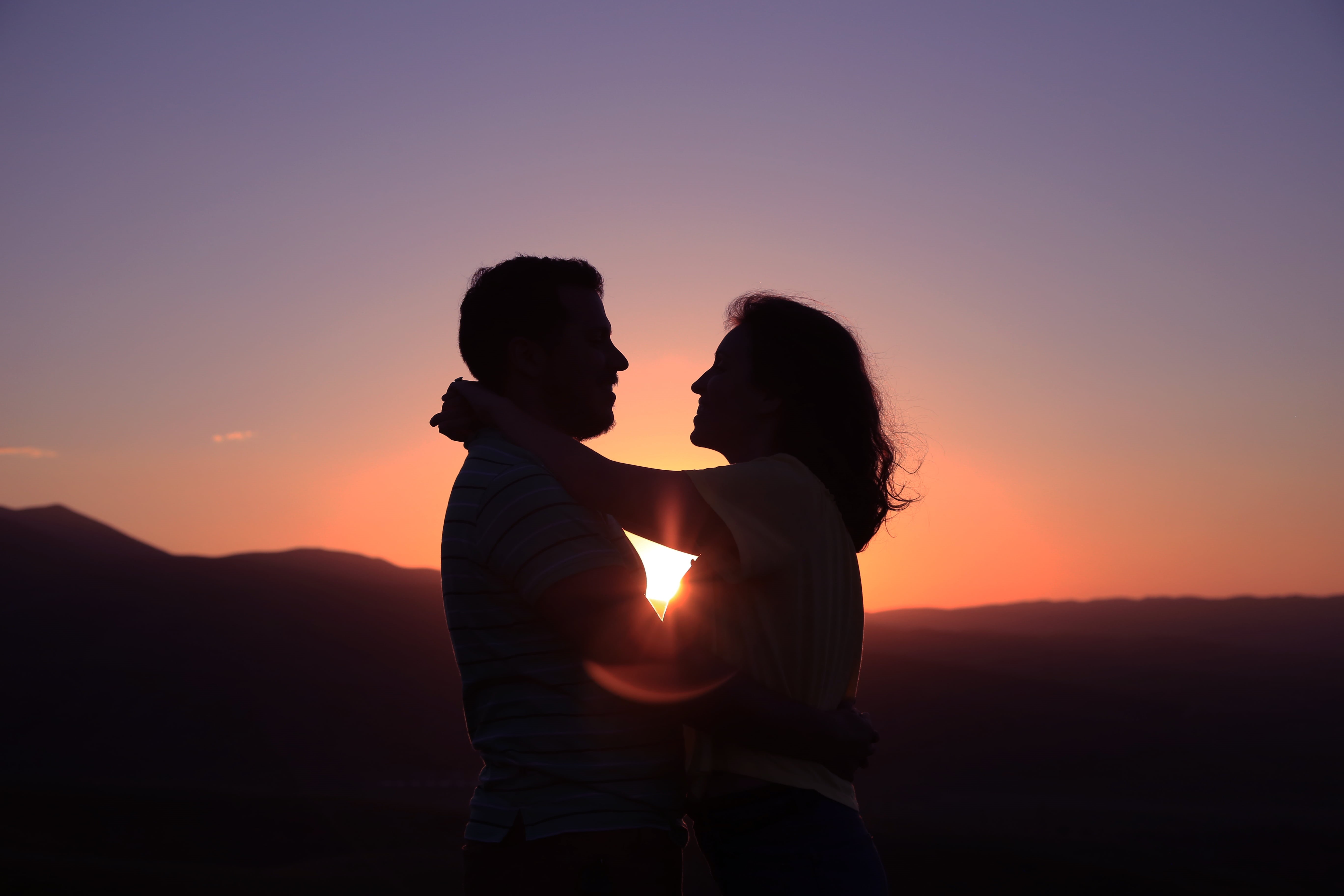 togetherness, emotion, orange color, sky, photography, side view, lifestyles, couple, enjoyment, happiness, people, silhouette, beauty in nature, 5K, females, HD Wallpaper