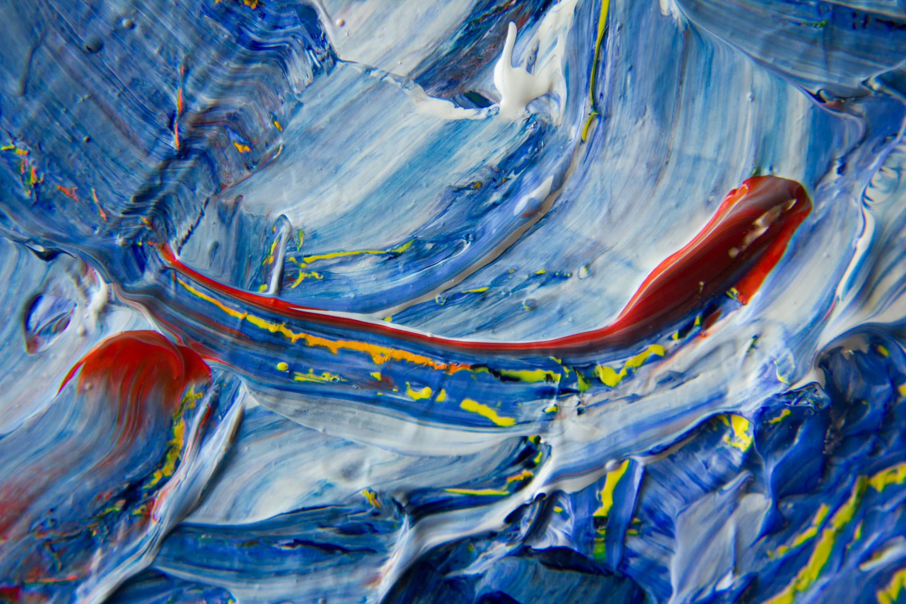 mixing, illustration, creative, acrylic paint, blue, abstract expressionism, paint, color, yellow, artistic, water, modern art, design, nature, motion, HD Wallpaper