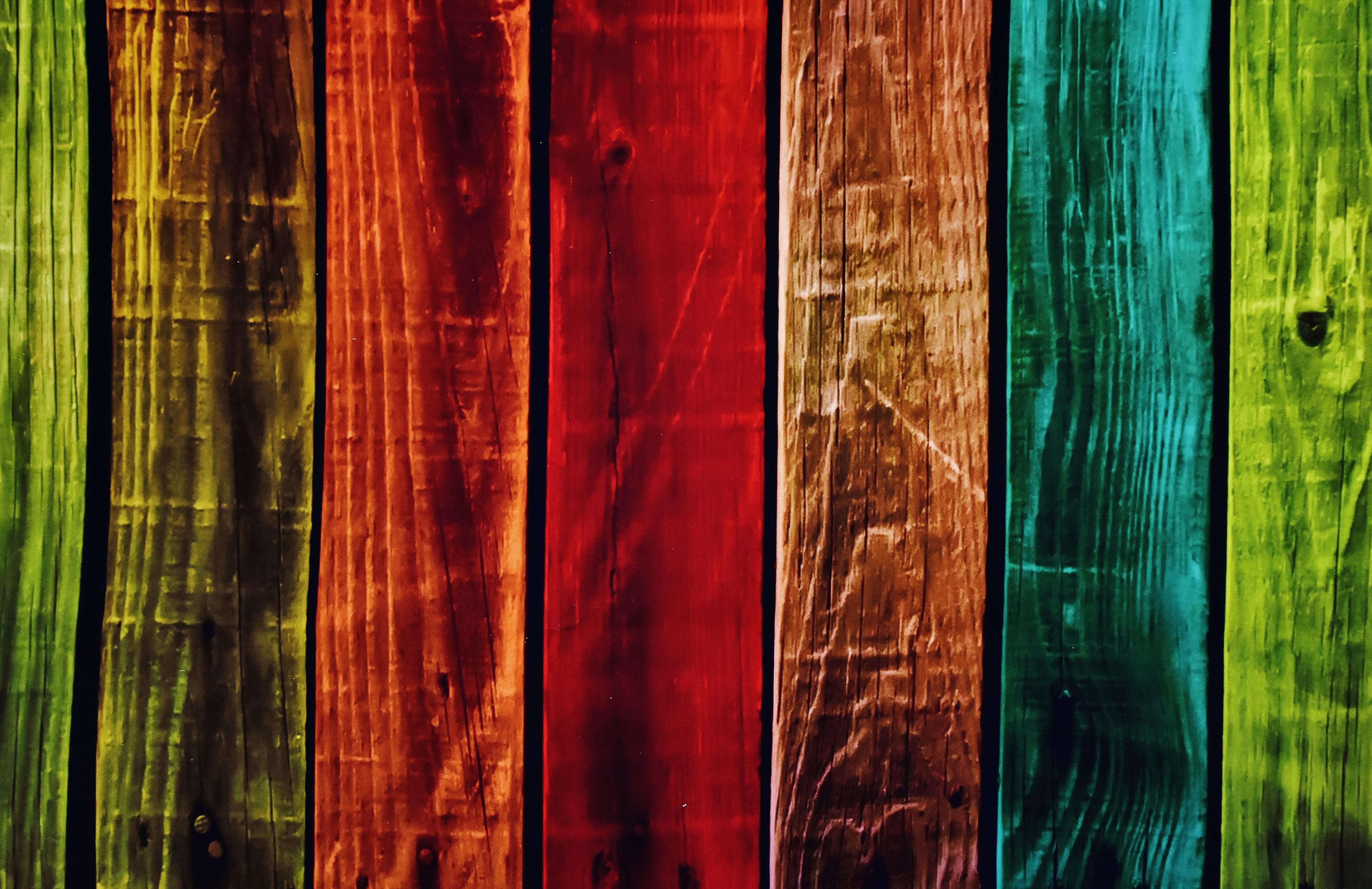 red, vibrant color, green color, backgrounds, fence, background image, indoors, 5K, no people, arts culture and entertainment, brown, boards, nightlife, HD Wallpaper