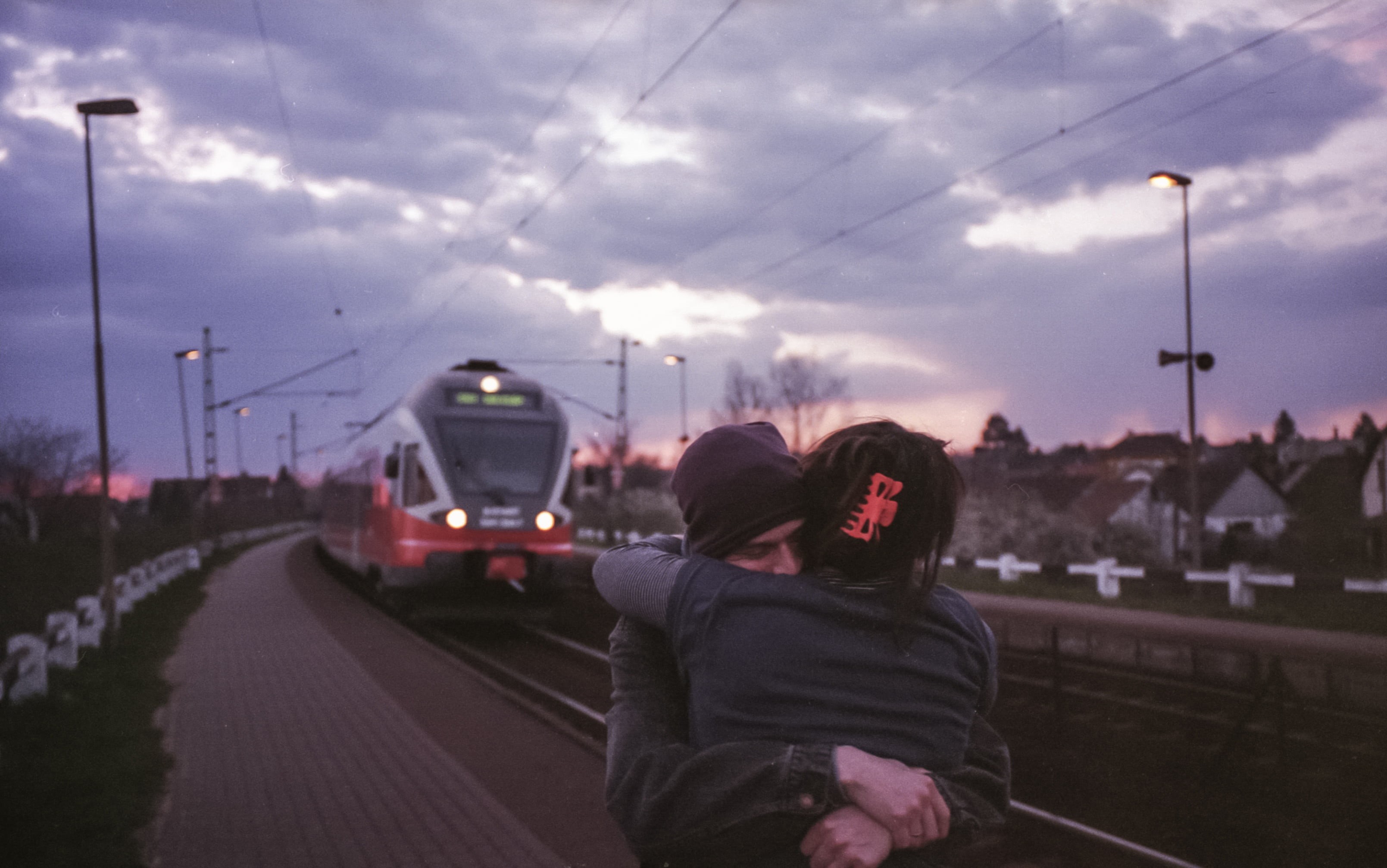 together, beautiful couple, mode of transportation, boyfriend, railroad Track, platform, happy young couple, happy couples, togetherness, young couple, HD Wallpaper