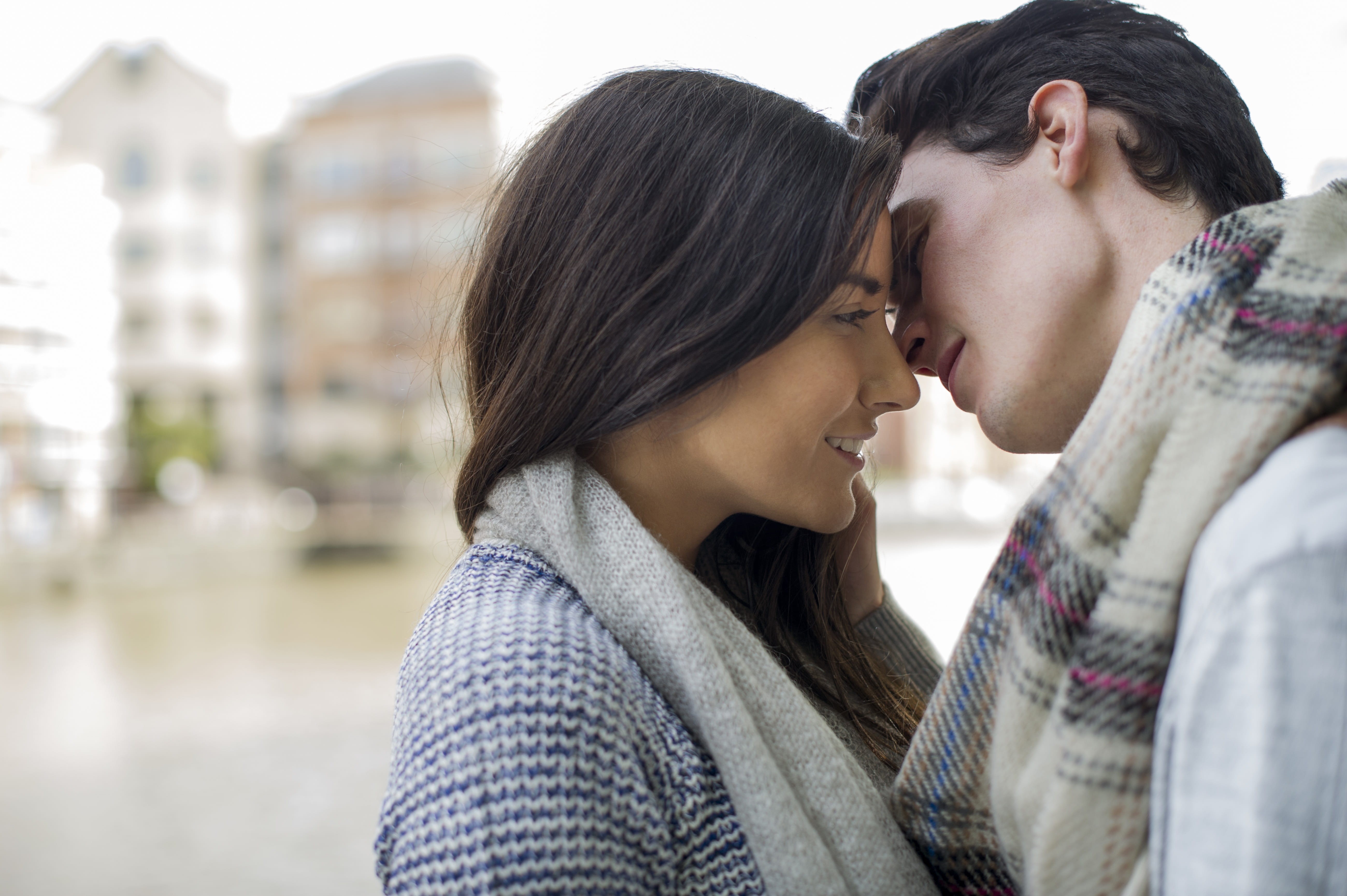 gray, black hair, romance, women, smiling, happy, heterosexual couple, hairstyle, brown, affectionate, emotion, man, men, couple - relationship, man and woman, HD Wallpaper
