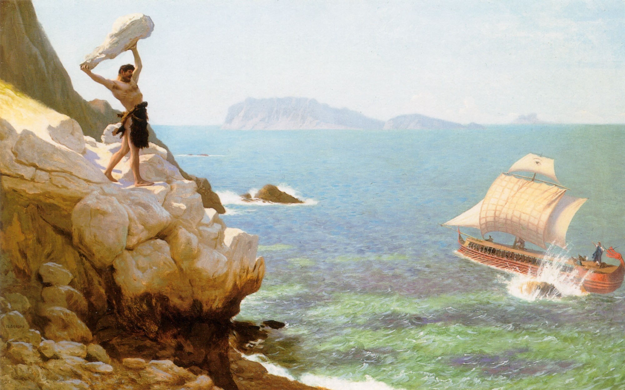 artwork, Greek Mythology, 1080P, painting, leon gerome, jean, Polyphemus, HD Wallpaper