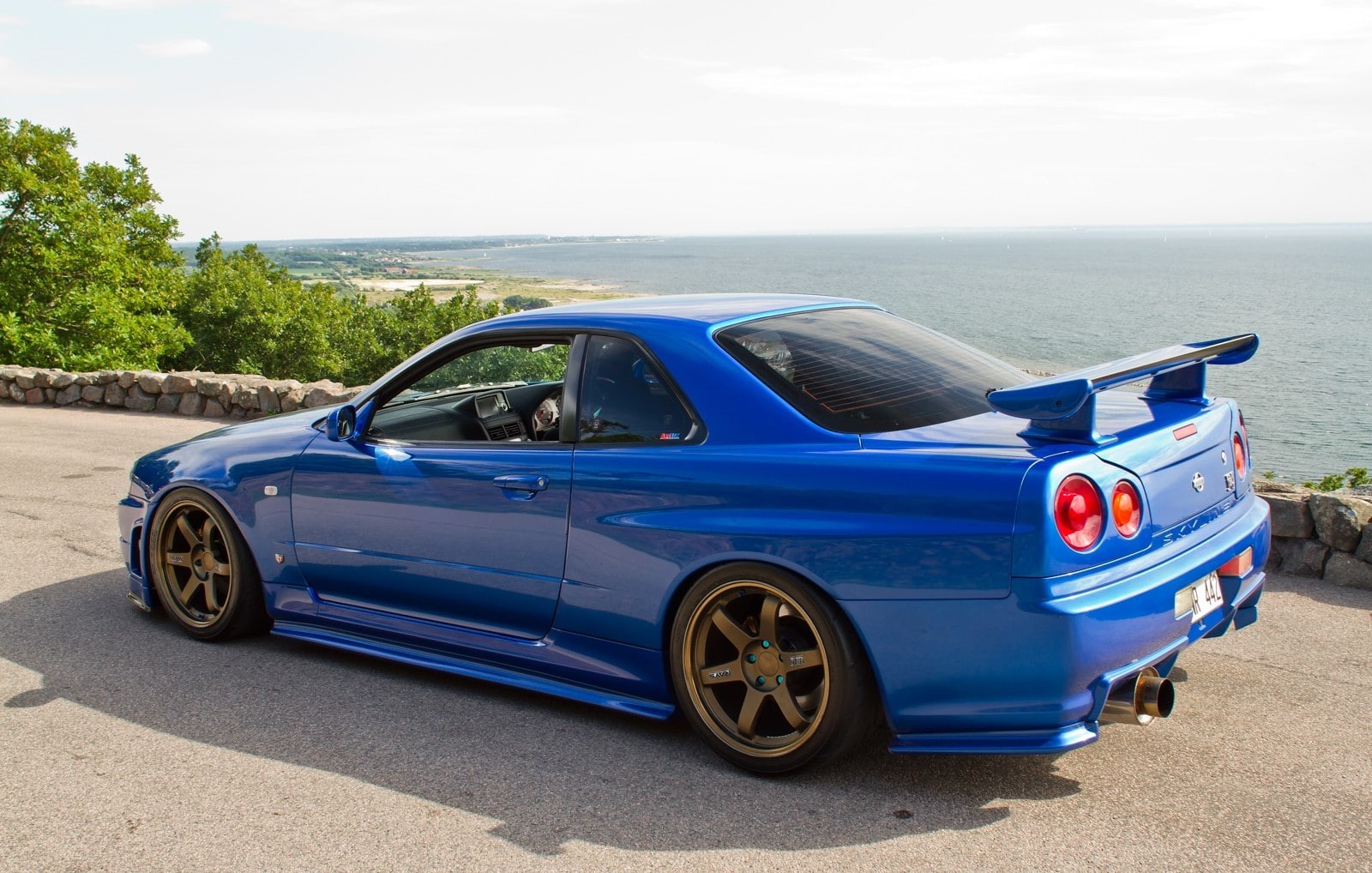 720P, landscape, sea, Stanceworks, Fail Crew, Nissan Skyline GT R R34 Nismo, Skyline R34, Stance, island, Nissan, Hellaflush, Nismo, StanceNation, Canibeat, HD Wallpaper