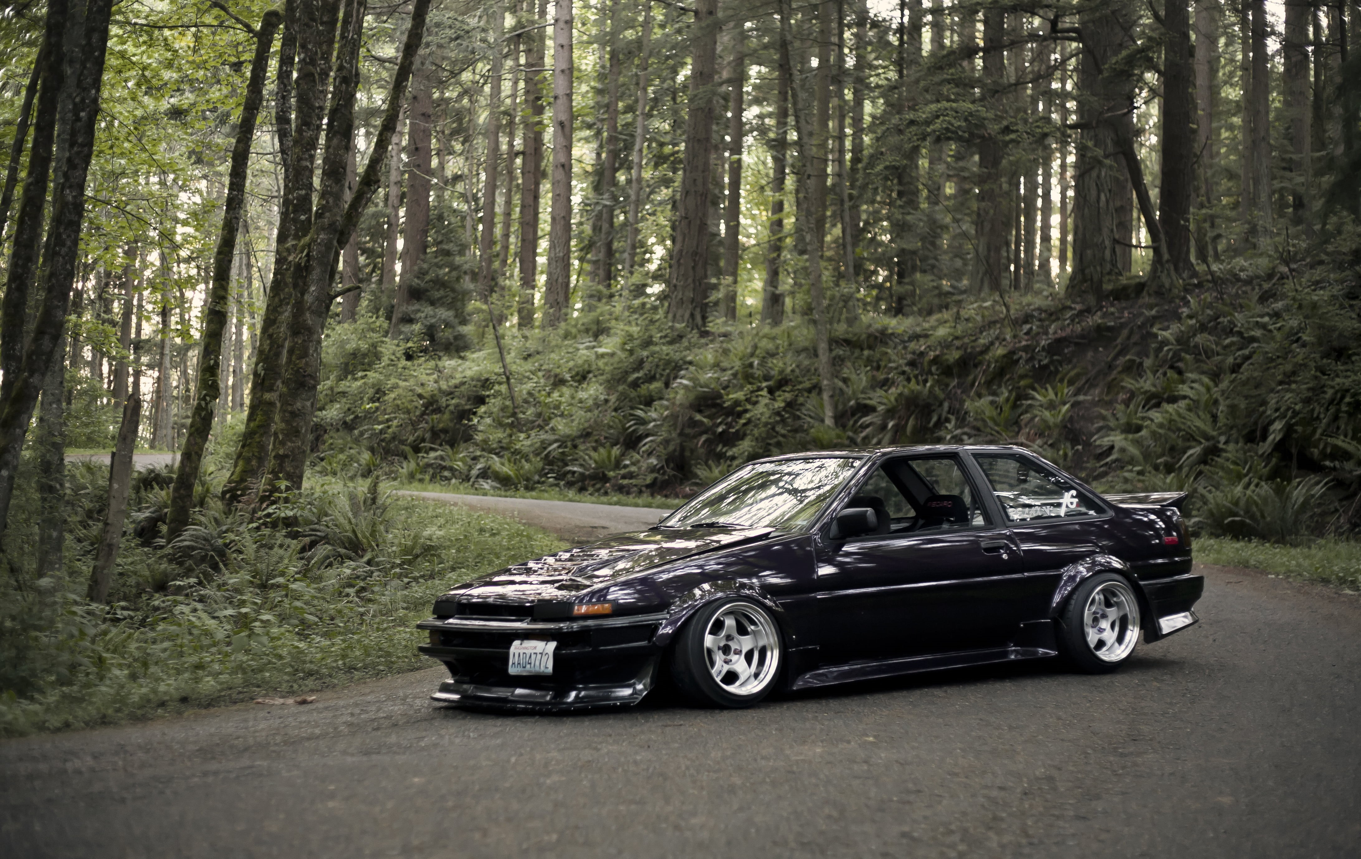 no People, dirt Road, chrome, day, compact Car, shiny, Toyota, speed, luxury, front View, side View, nature, AE86, ontario - Canada, competition, wheel, HD Wallpaper
