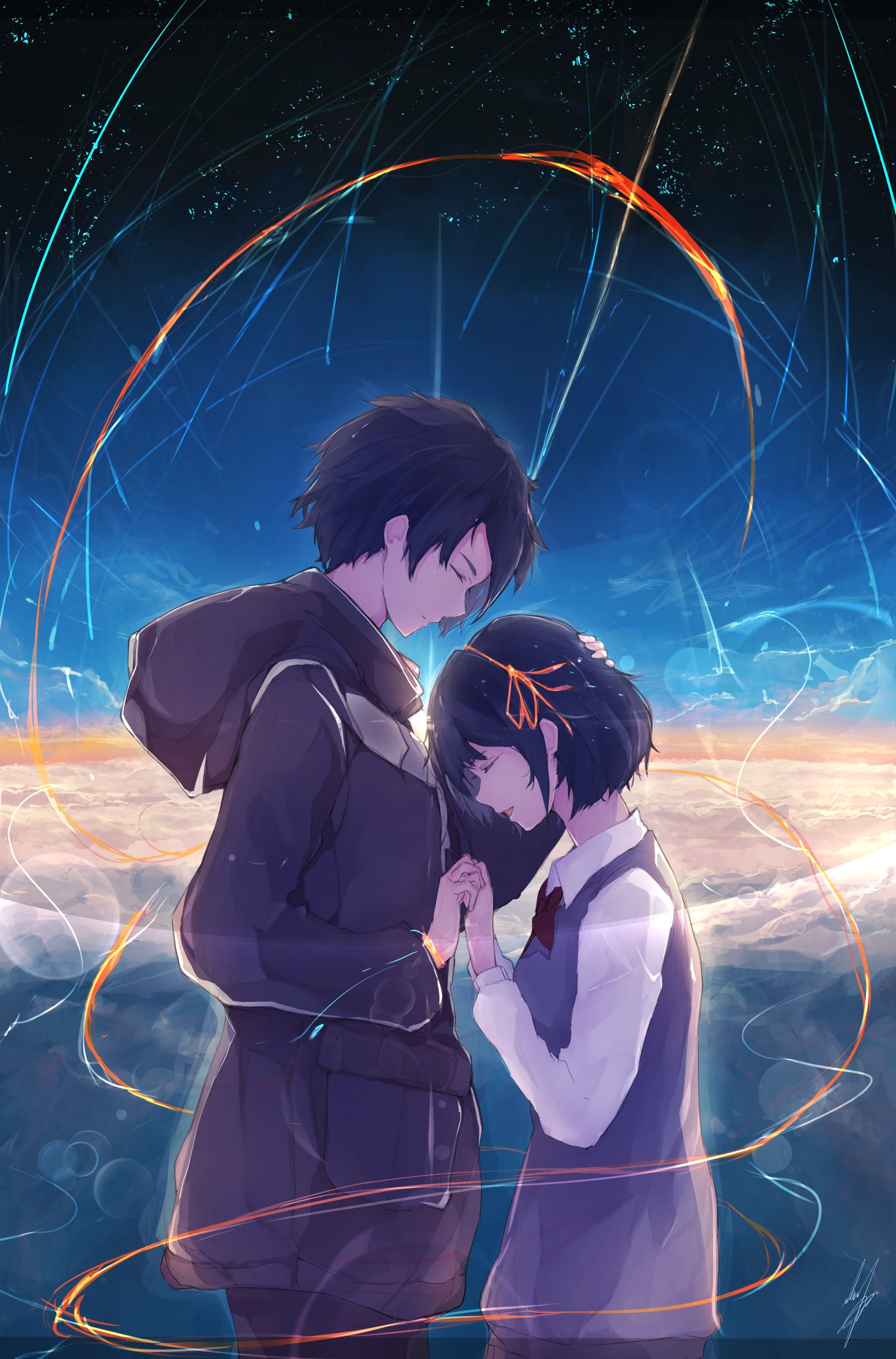 tachibana taki, 2K, daughter, couple, females, offspring, two people, males, Anime, emotion, mid adult, romance, childhood, standing, family, parent, miyamizu mitsuha, Phone HD Wallpaper