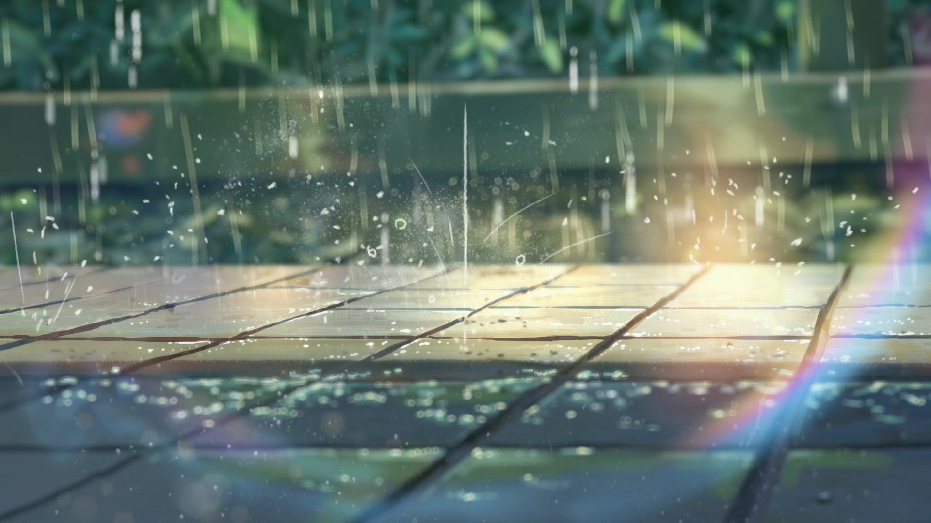 plants, wood - Material, weather, drop, defocused, technology, pattern, blue, rainbows, day, rainy season, water, summer, green, abstract, backgrounds, HD Wallpaper