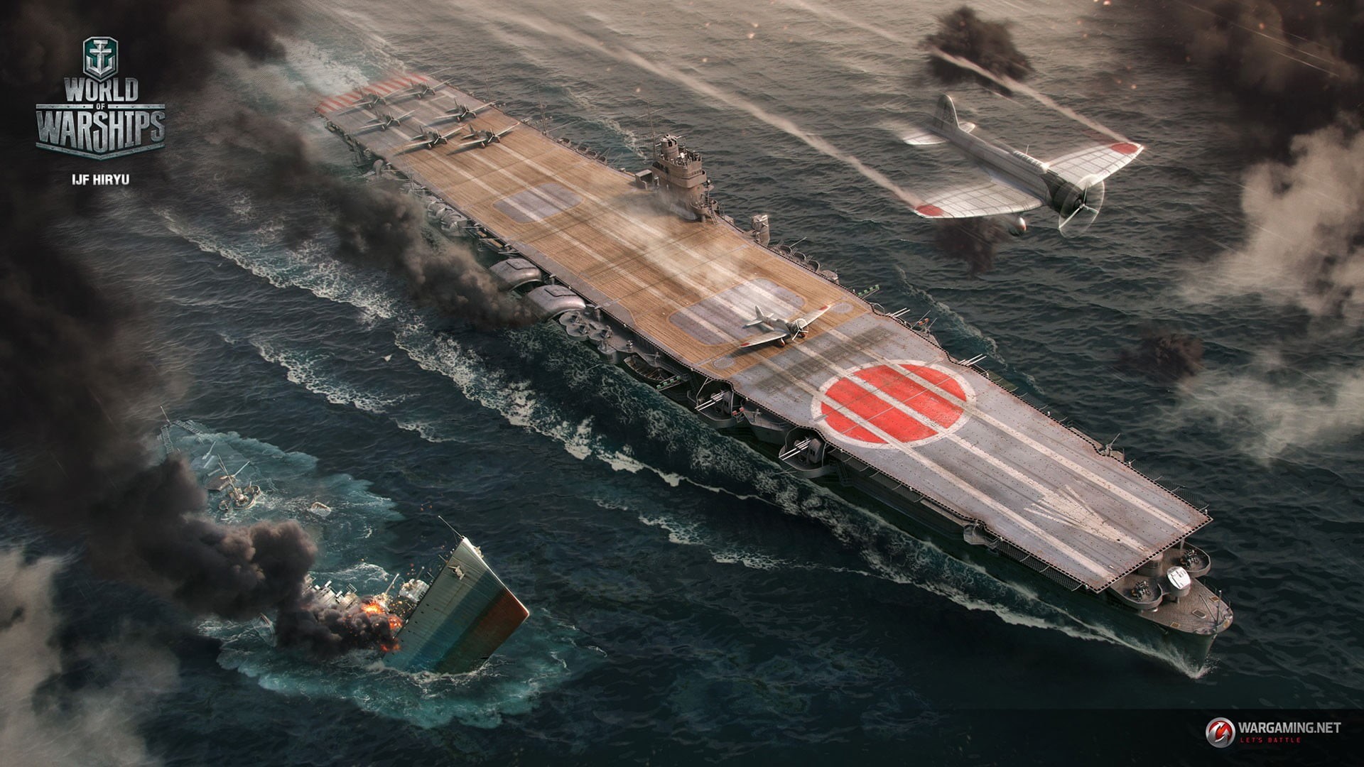 no people, motion, aerial view, World of Warships, IJF Hiryu, outdoors, digital, day, video games, world, warships, nature, water, passenger craft, waterfront, HD Wallpaper