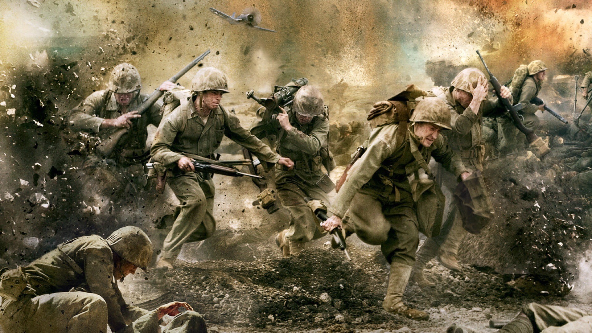 1080P, military uniform, The Pacific, dust, army, army helmet, soldiers, armed forces, painting, government, HBO, war, military, army soldier, gun, battlefield, HD Wallpaper