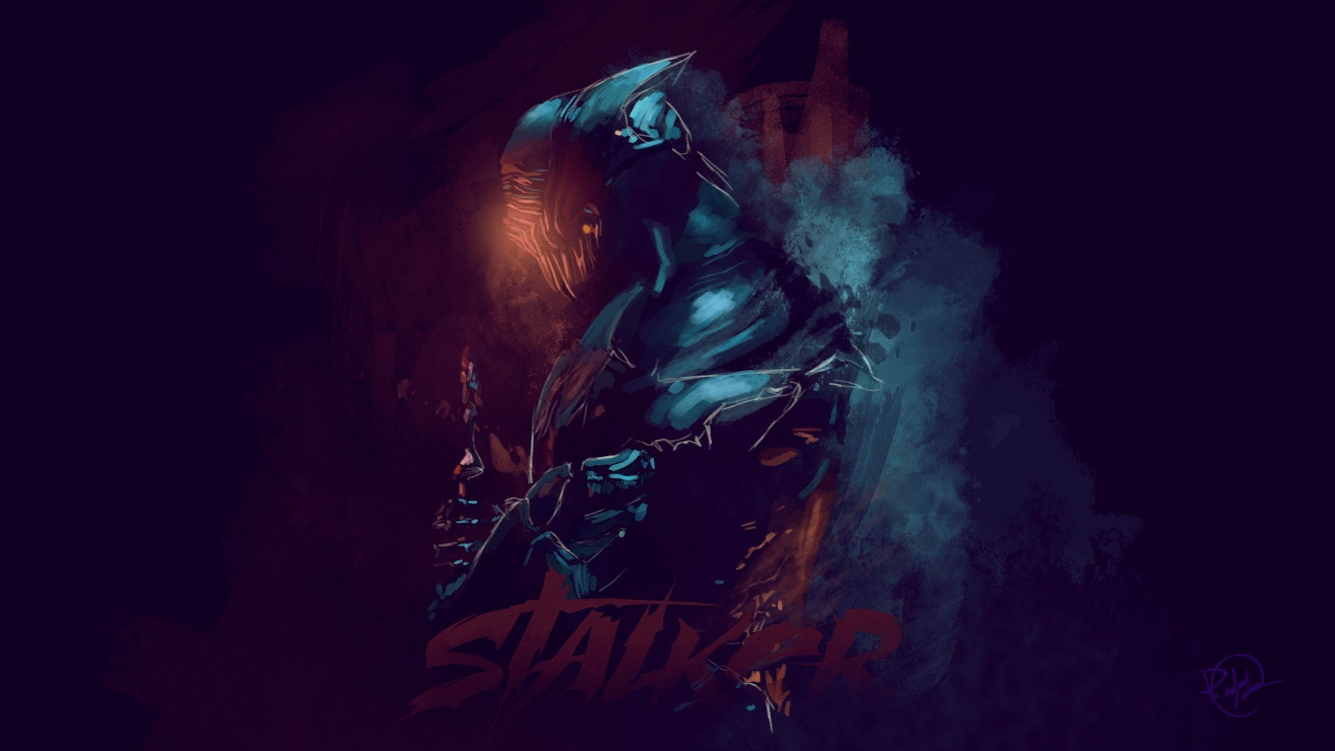 Stalker (Warframe), S.T.A.L.K.E.R., digital art, 1080P, drawing, Warframe, fan art, HD Wallpaper