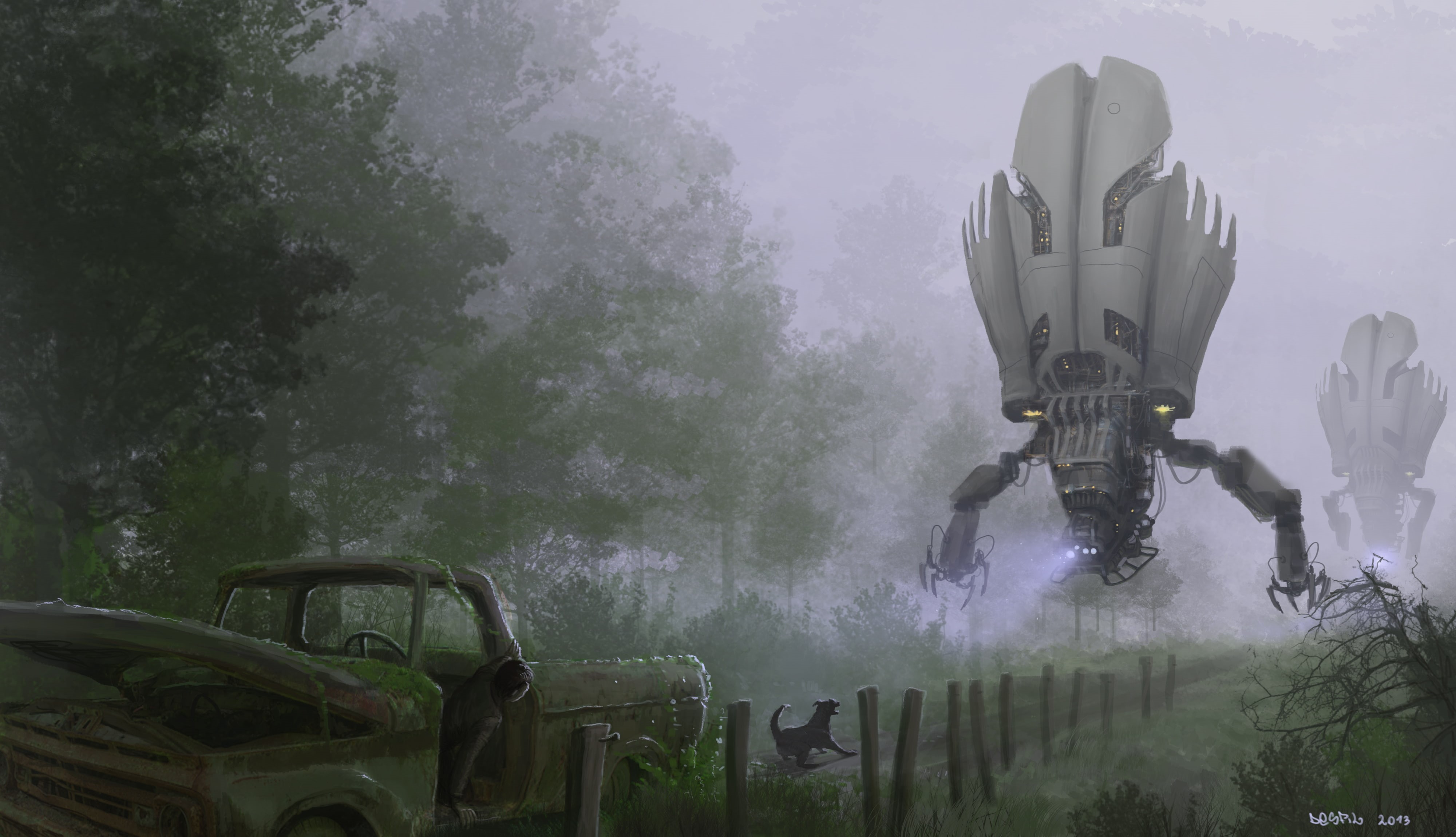 dog, 4K, artwork, car, robot, apocalyptic, science fiction, digital art, HD Wallpaper