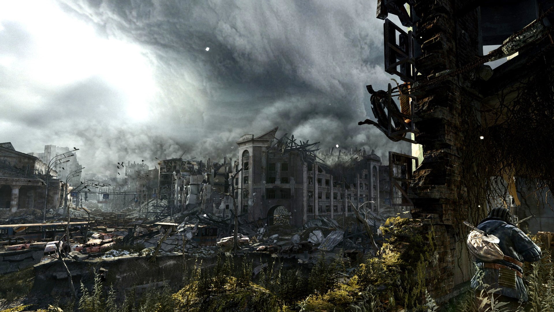 light, destruction, fiction, apocalypse, sci, plants, buildings, cars, growth, metro, survivor, people, vehicles, decay, horror, skyline, detail, cities, HD Wallpaper