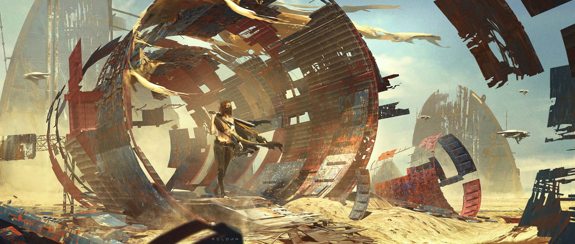 science fiction, illustration, 1080P, Juan Pablo Roldan, women, concept art, environment, fantasy art, drawing, desert, apocalyptic, futuristic, artwork, HD Wallpaper