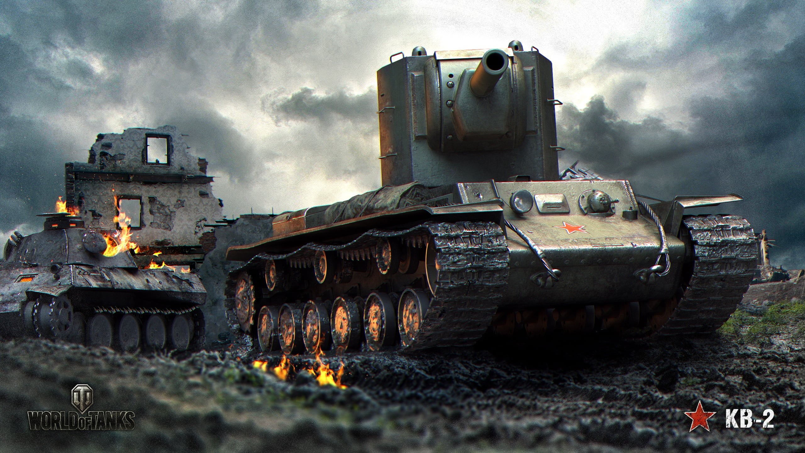 the ruins, fighting, cannon, machinery, gun, KV-2, armored Tank, fire, heavy, history, digital, World of Tanks, no people, russia, architecture, Soviet, HD Wallpaper