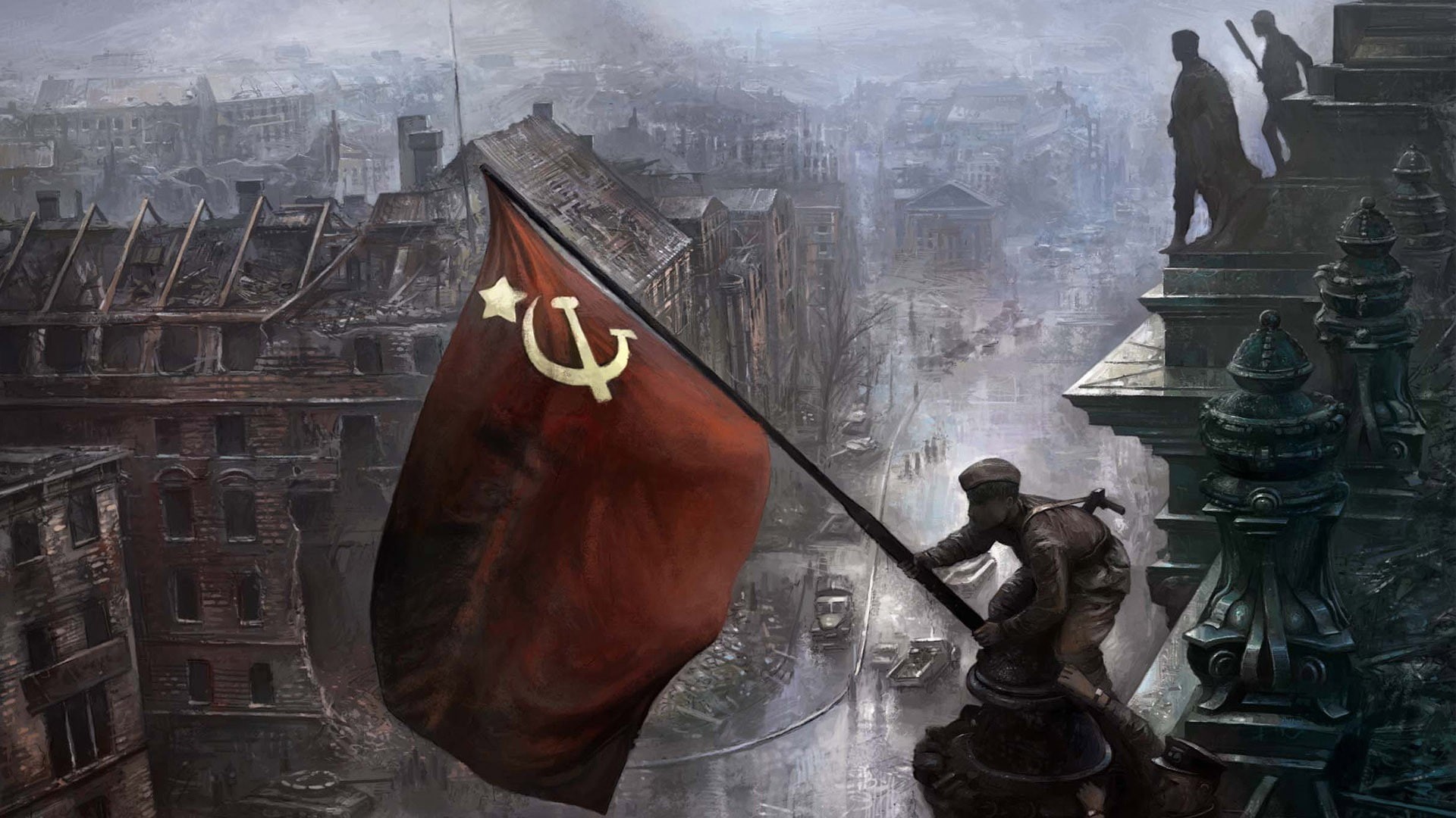 architecture, the past, history, city, artwork, 1080P, craft, spirituality, human representation, USSR, Soviet Union, war, representation, art and craft, HD Wallpaper