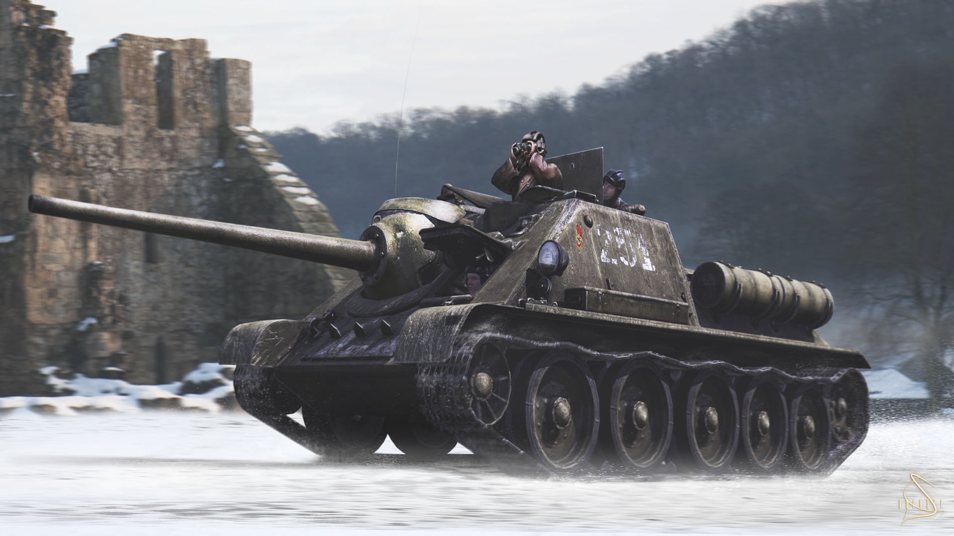 SU-85, government, winter, armed forces, military, nature, USSR, battle, day, cold temperature, transportation, wheel, uniform, cannon, history, World War II, HD Wallpaper