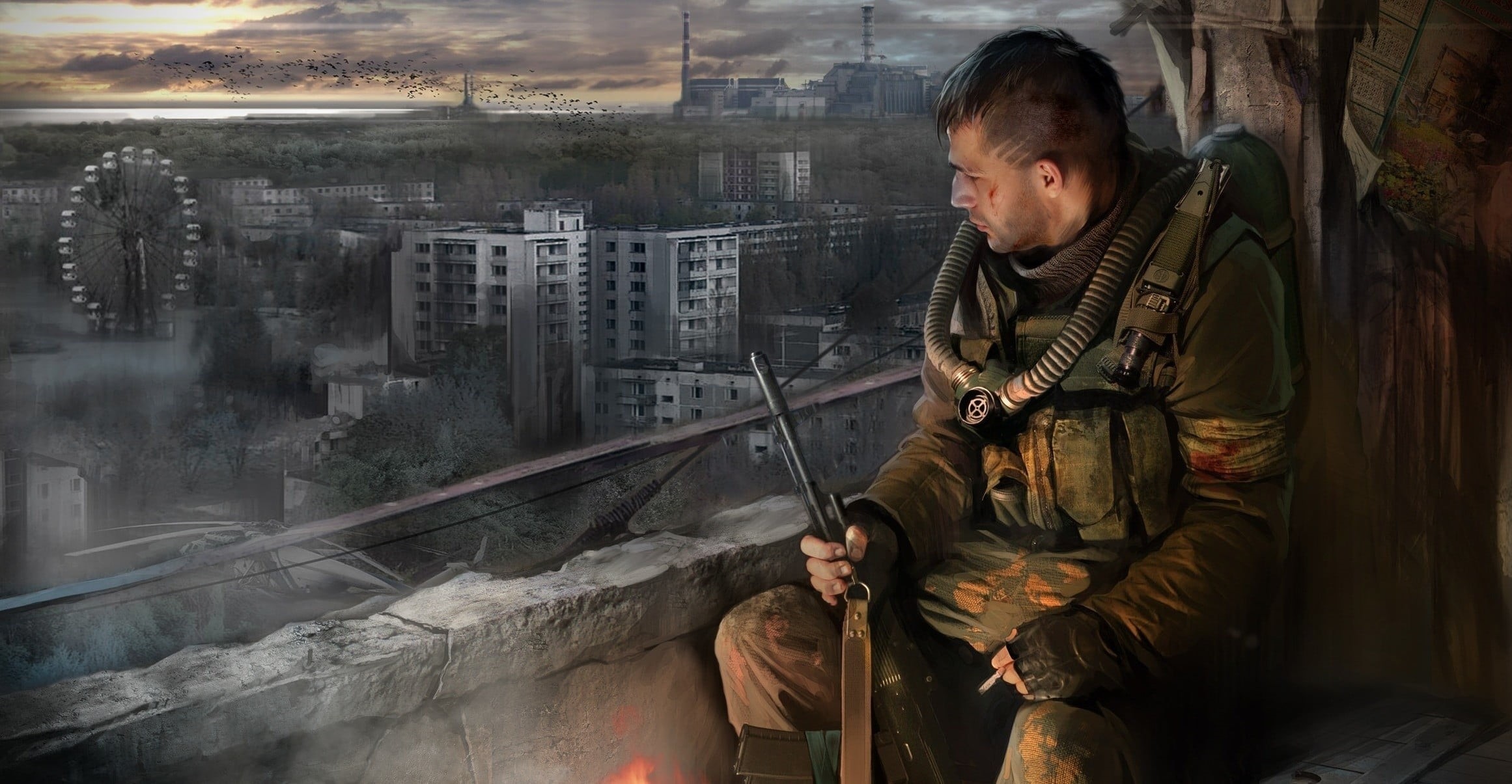 warm clothing, ruin, built structure, mid adult men, young men, real people, lifestyles, winter, S.T.A.L.K.E.R., 1080P, city, young adult, looking, day, HD Wallpaper