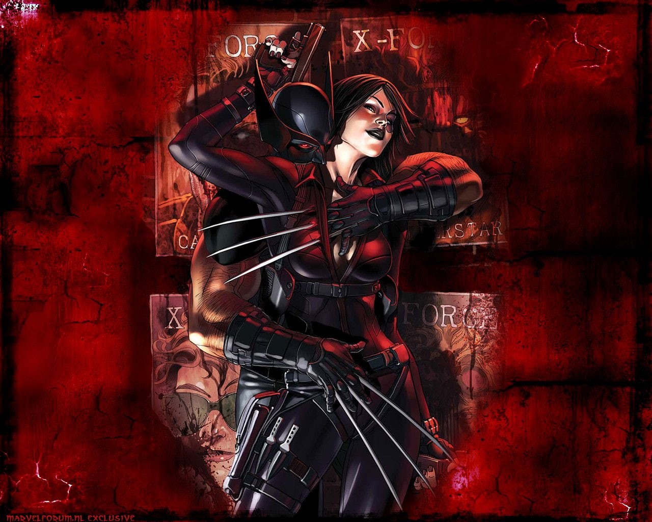 X-Men, Bodysuit, Red Eyes, Domino (Marvel Comics), Handgun, Gun, character, female, 720P, Glove, Woman, Belt, Glowing Eyes, Pistol, Weapon, Marvel Comics, HD Wallpaper