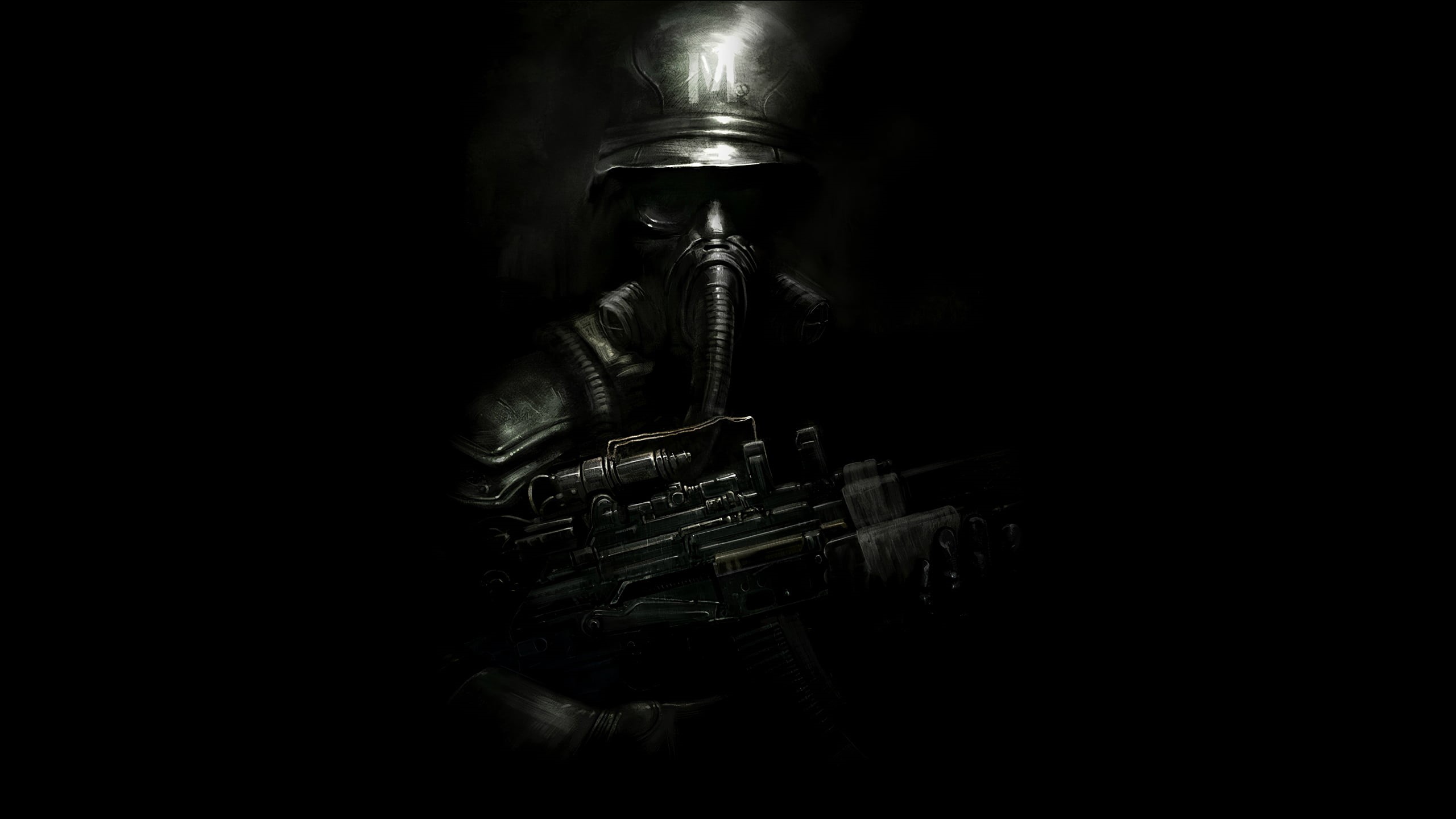2K, Metro 2033, video game art, gas masks, digital, dark, black, helmet, weapon, military, Moscow, apocalyptic, HD Wallpaper