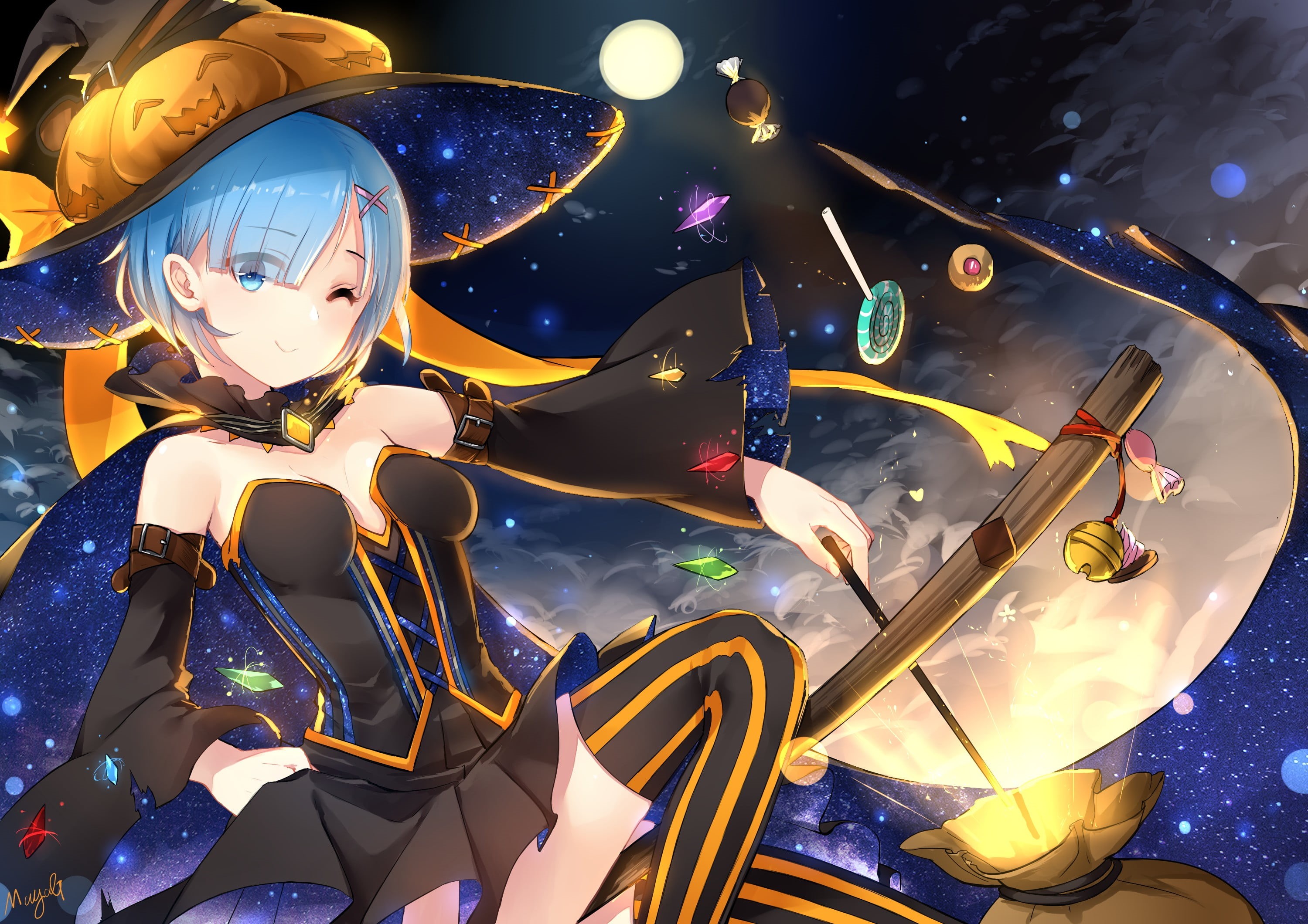 holiday, open shirt, indoors, celebration, short hair, christmas, blue eyes, focus on foreground, thigh-highs, representation, multi colored, decoration, HD Wallpaper