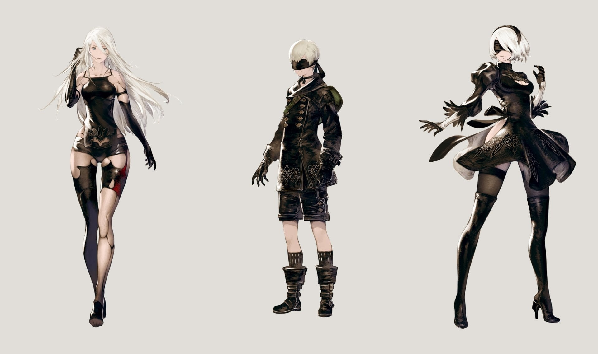 Short Hair, Shorts, Dress, two people, white background, hairstyle, Boy, hair, High Heels, YoRHa Type A No.2, Blue Eyes, 1080P, clothing, fashion, YoRHa No.2 Type B, HD Wallpaper
