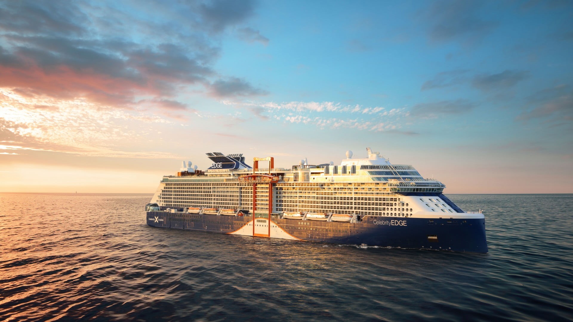 sea, cruise ship, 1080P, ship, Celebrity Edge, sunset, HD Wallpaper