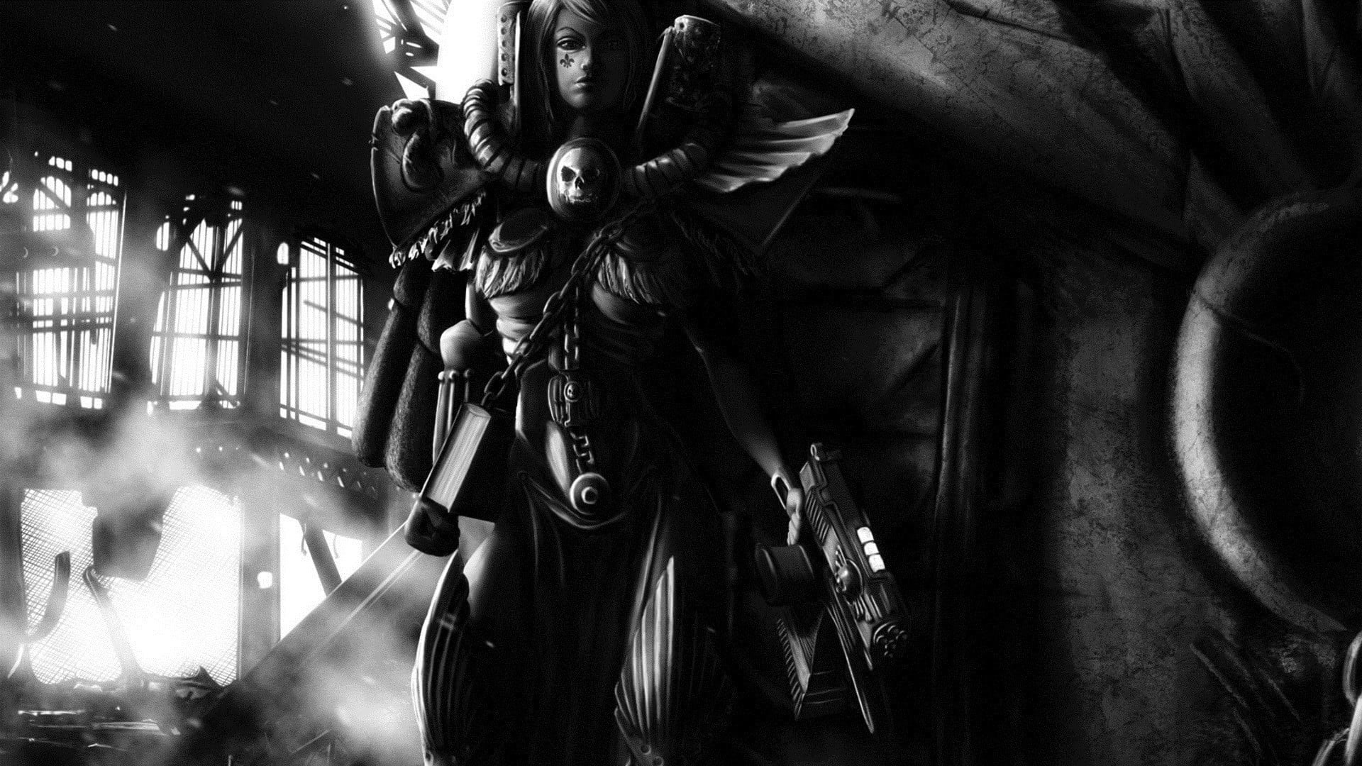 one person, indoors, digital, celebration, history, statue, human representation, female, Sisters of Battle, male likeness, holding, horror, HD Wallpaper