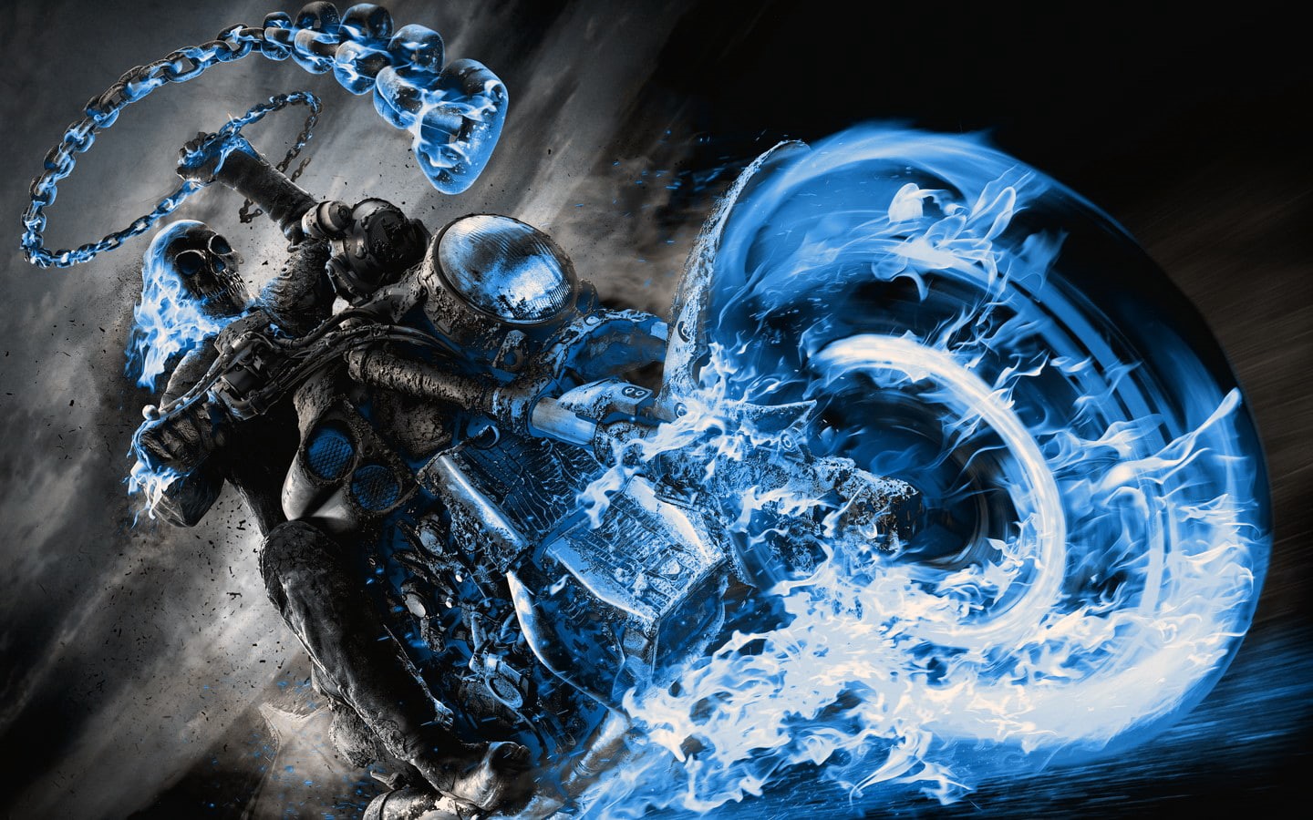 frozen, space, chains, blue, representation, splashing, no people, vehicle, fire, motion, animal representation, indoors, Revenge Spirit, Ghost Rider, high angle view, HD Wallpaper