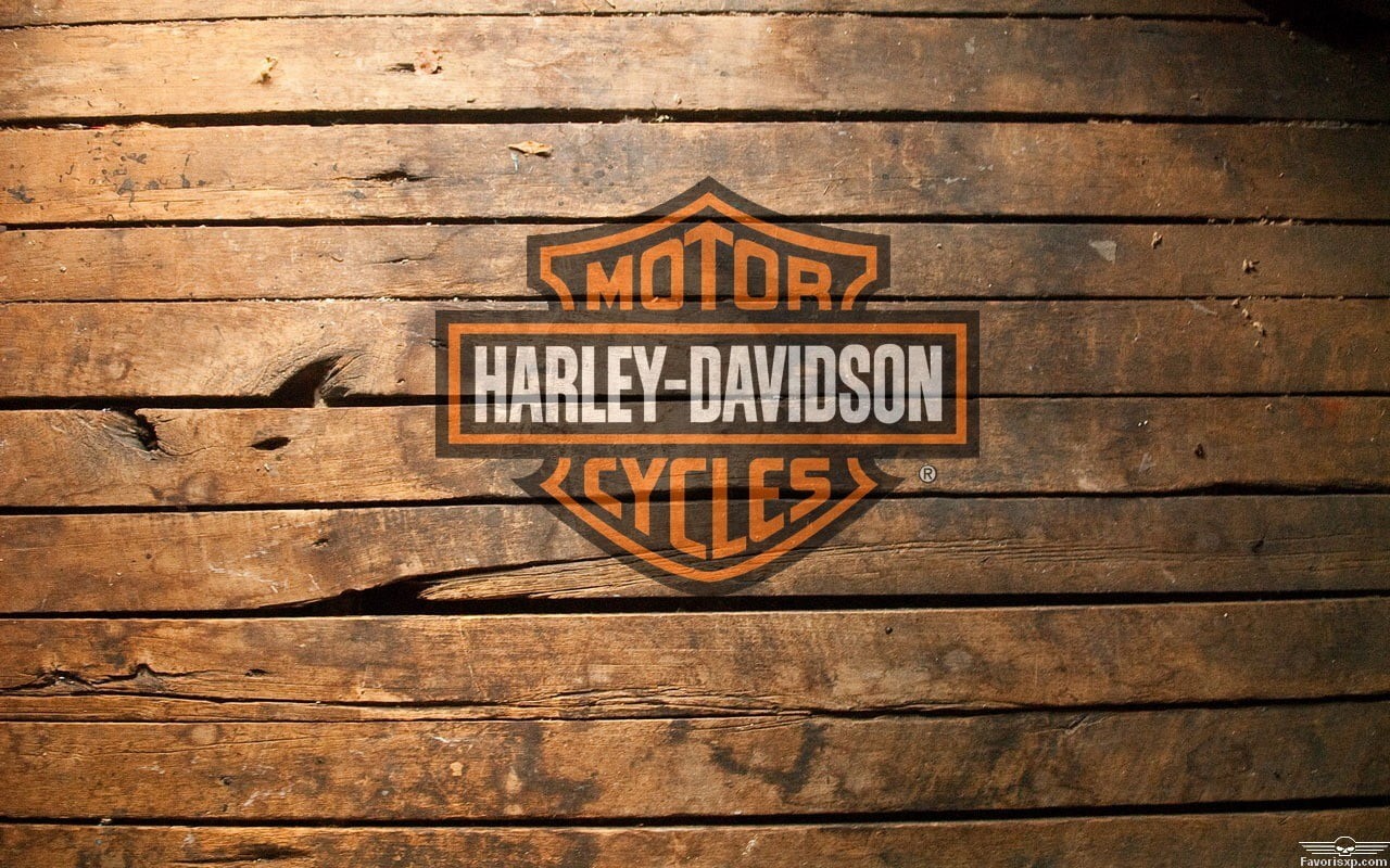 720P, Harley-Davidson, wood - material, architecture, single word, close-up, motorcycle, brown, capital letter, day, full frame, text, no people, sign, HD Wallpaper