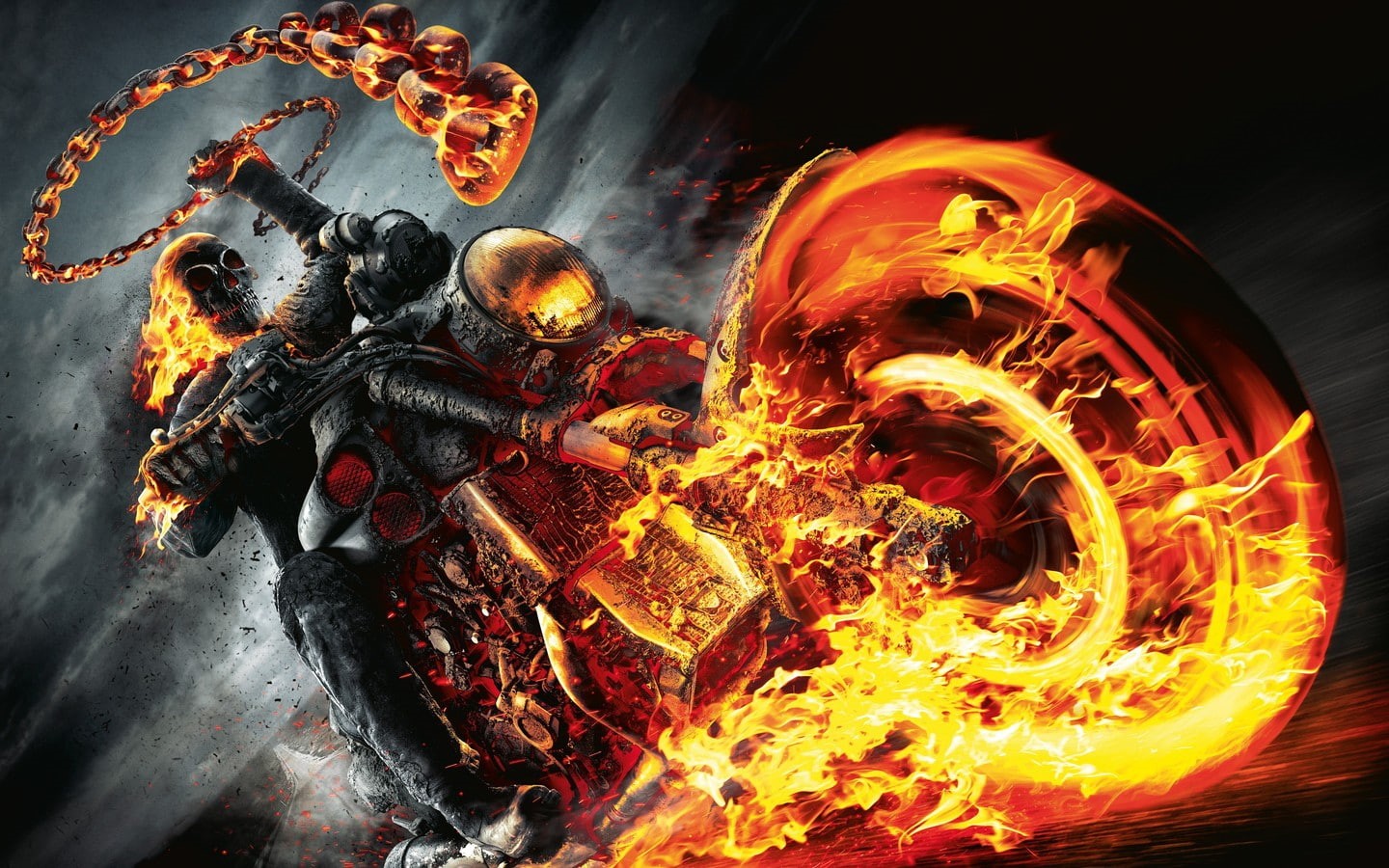 Revenge Spirit, chains, 720P, Ghost Rider, fire, vehicle, HD Wallpaper