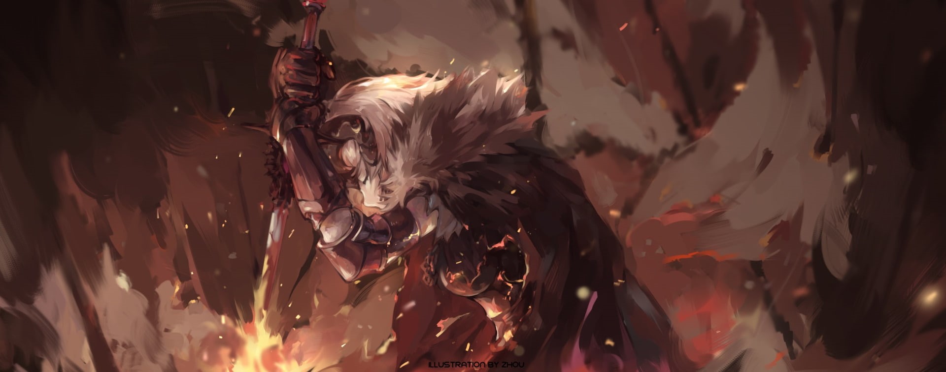 Jeanne dArc Alter, Fire, Short Hair, 1080P, Fate Series, Sword, Woman Warrior, Avenger (Fate/Grand Order), Fate/Grand Order, HD Wallpaper