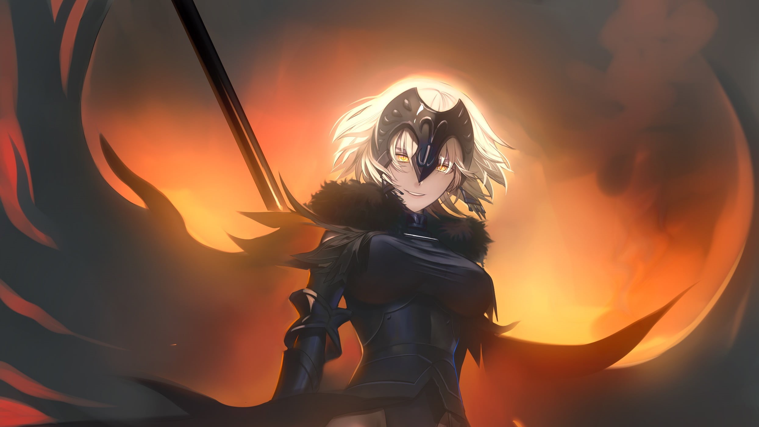 costume, long hair, Jeanne darc alter, spear, beauty in nature, young adult, witch, anime girls, Avenger (Fate/Grand Order), young women, outdoors, celebration, HD Wallpaper