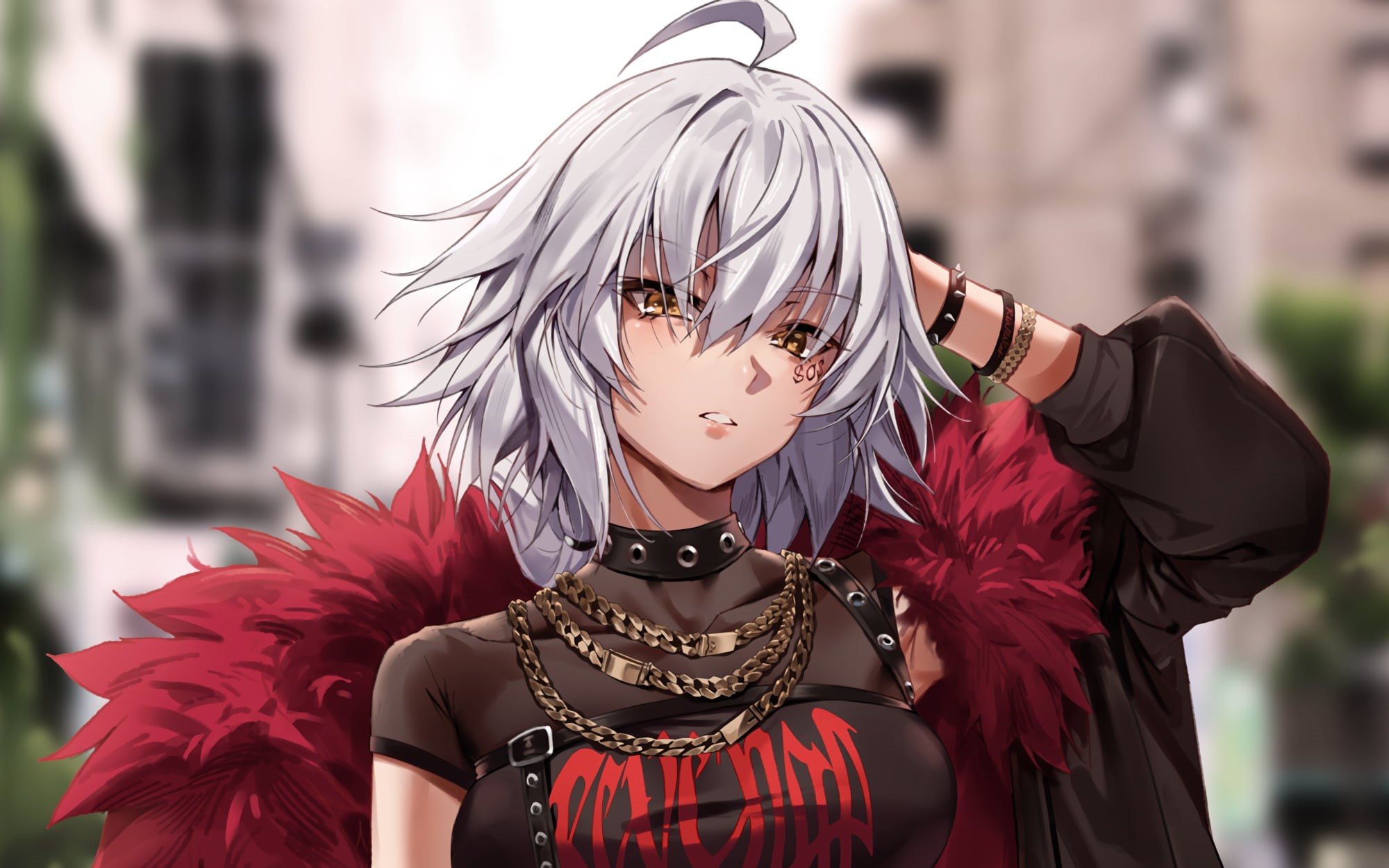Jeanne dArc Alter, Necklace, Fate/Grand Order, Fate Series, White Hair, Short Hair, Yellow Eyes, Avenger (Fate/Grand Order), Girl, 1080P, HD Wallpaper