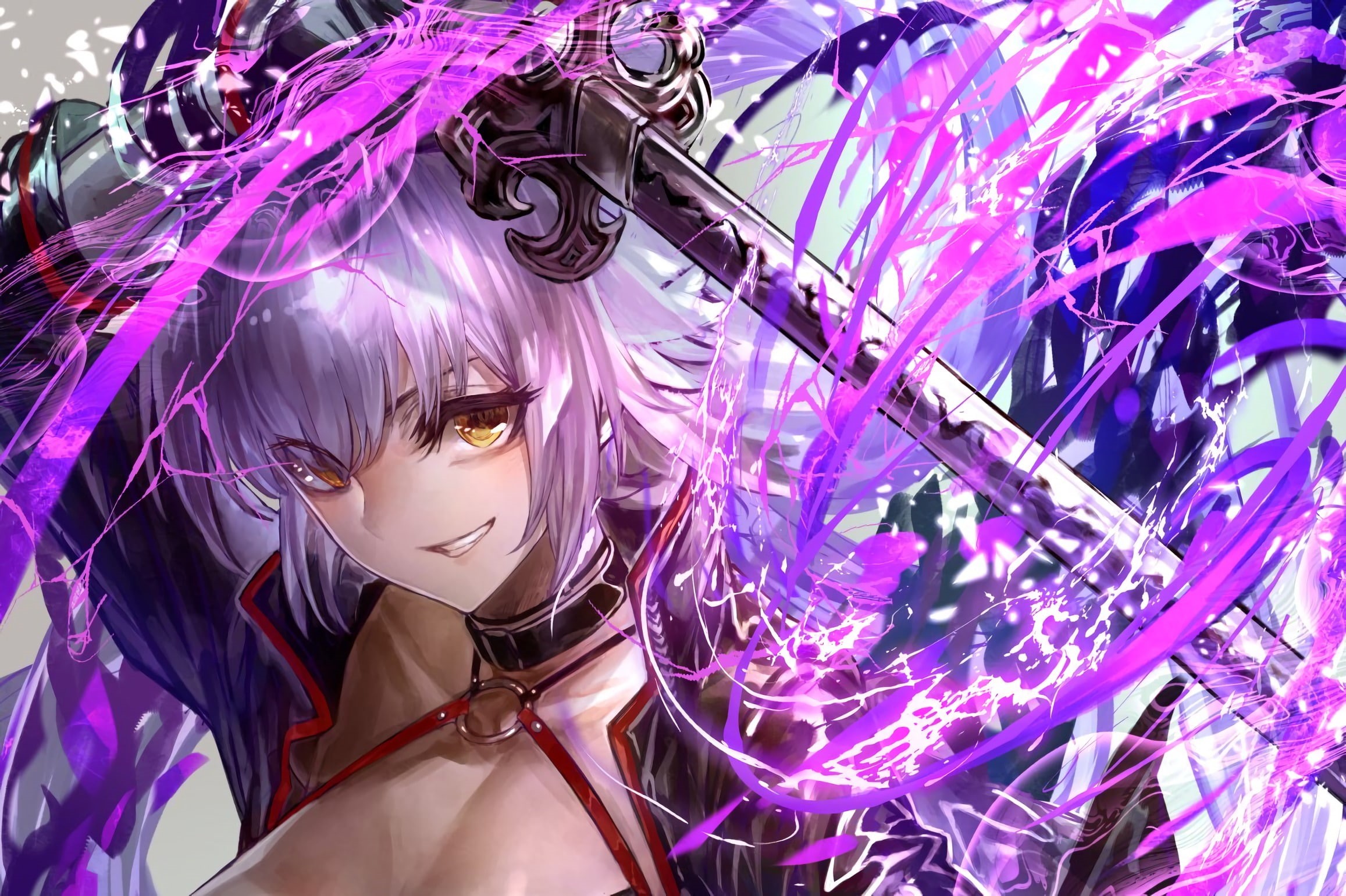 women, disguise, portrait, indoors, white hair, video game girls, one person, katana, anime, young women, mask, Jeanne (Alter) (Fate/Grand Order), celebration, HD Wallpaper
