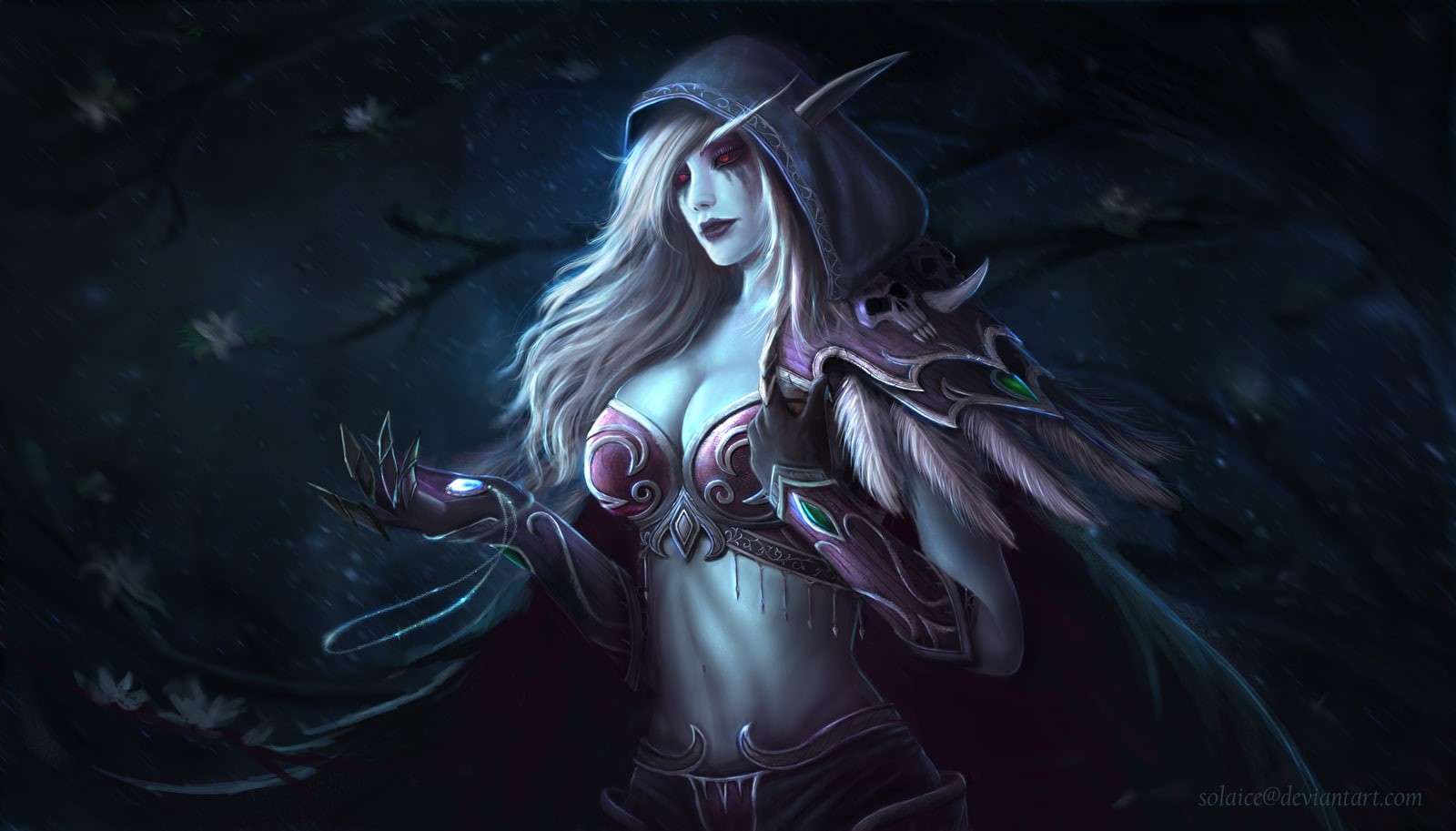 outdoors, young women, one person, three quarter length, World of Warcraft, spooky, beautiful woman, costume, cleavage, Sylvanas Windrunner, front view, HD Wallpaper