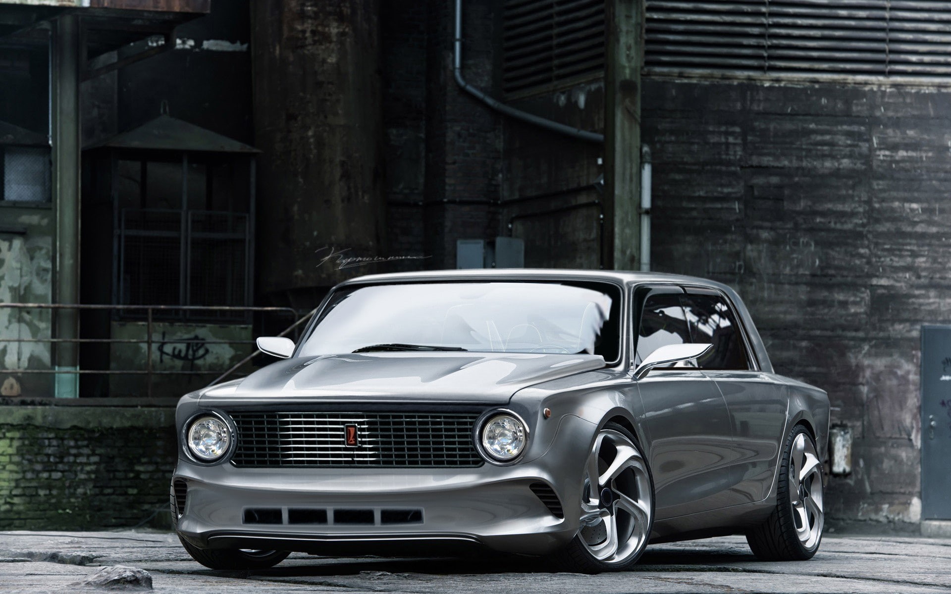 stationary, built structure, building, building exterior, garage, motor vehicle, vintage car, 1080P, day, street, city, outdoors, car, land vehicle, mode of transportation, HD Wallpaper