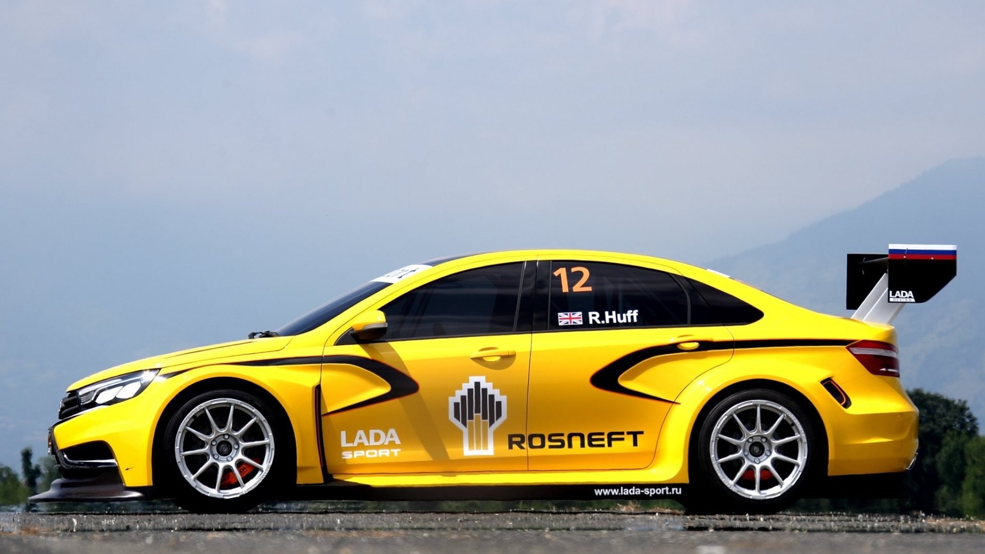 transportation, day, Vesta, car, land vehicle, racecar, nature, sky, Russia, yellow, 1080P, wheel, retro styled, motor vehicle, clear sky, Lada Sport, HD Wallpaper