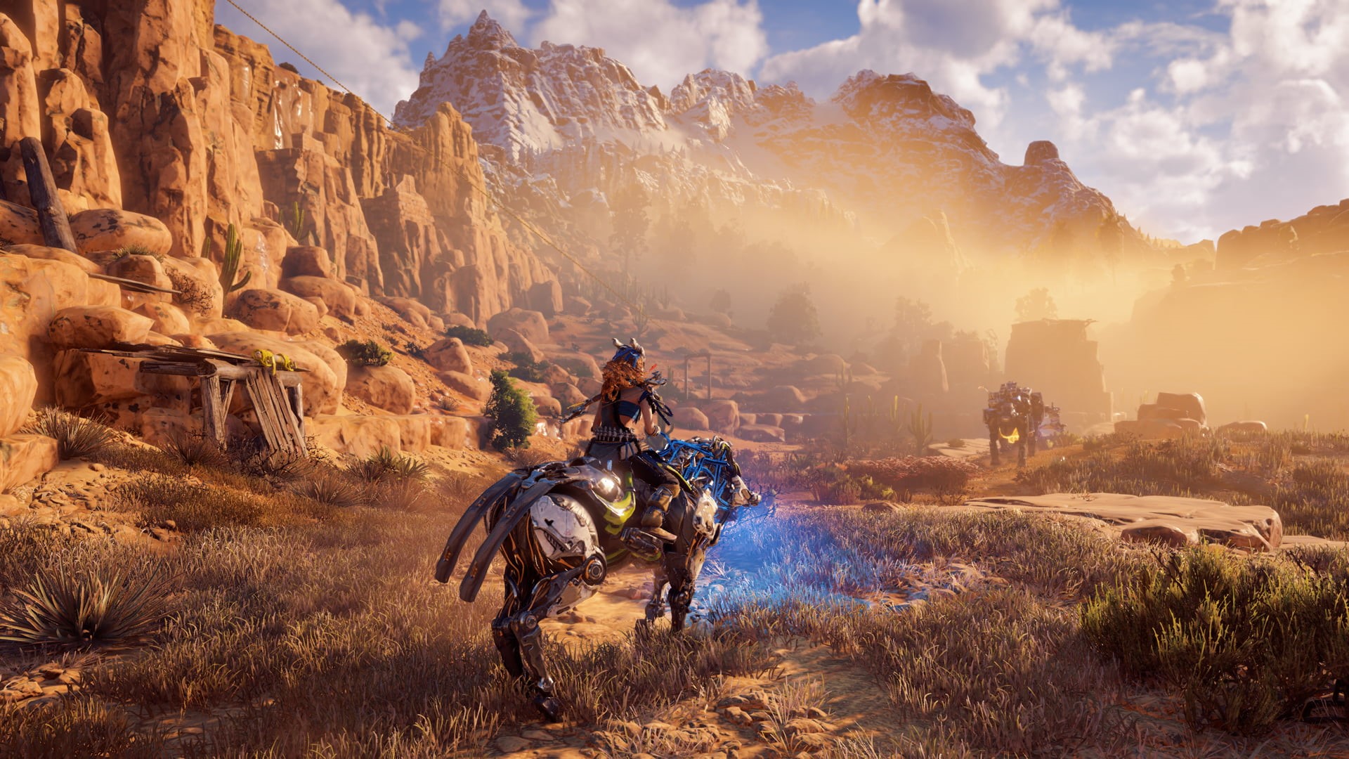 land, animal, mammal, science fiction, mountains, beauty in nature, horse, working animal, Horizon: Zero Dawn, alp, PlayStation 4, nature, sky, HD Wallpaper