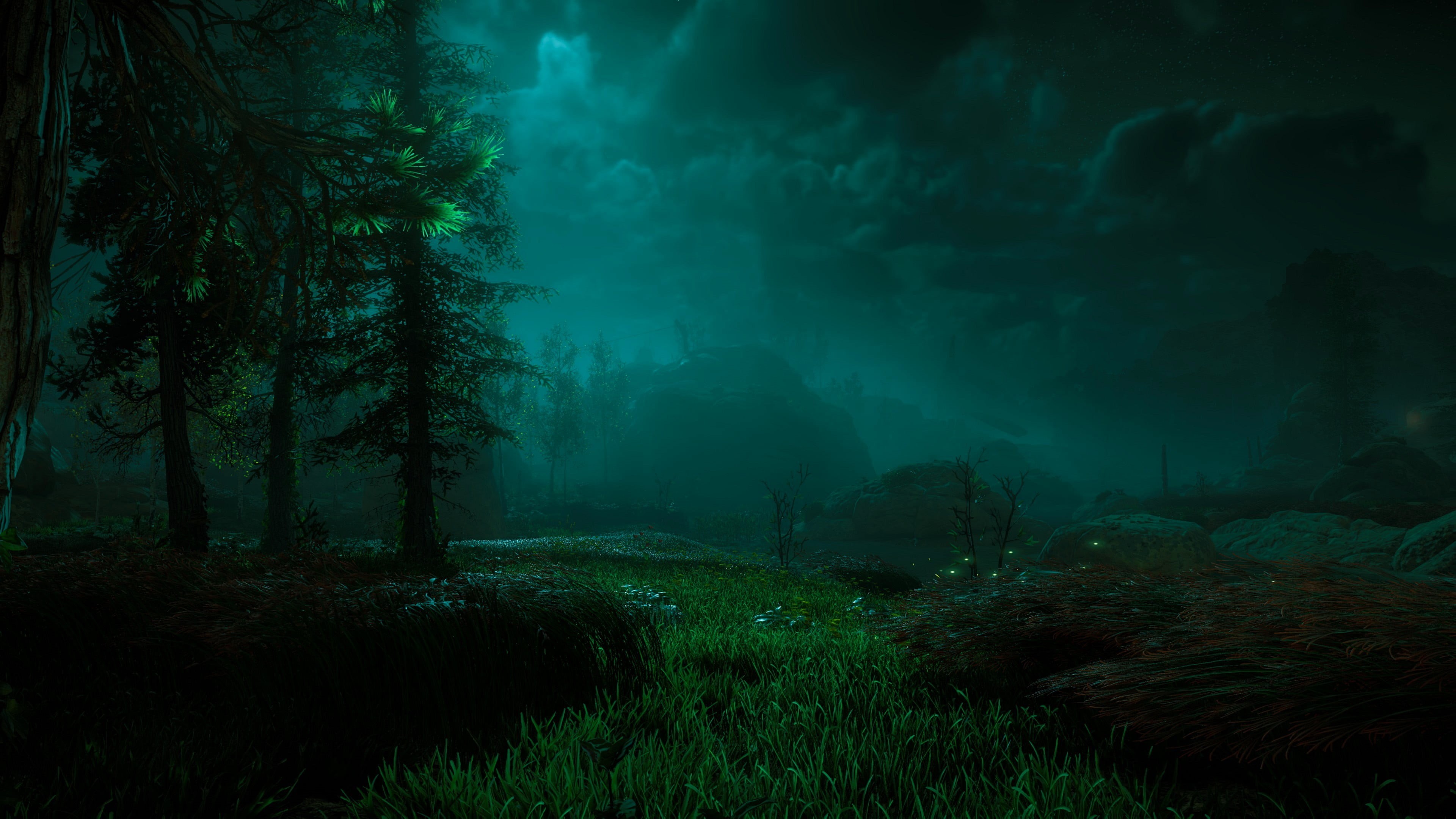 green color, landscape, environment, forest, PlayStation 4, outdoors, 4K, land, tranquil scene, tranquility, no people, scenics - nature, fog, tree, digital art, HD Wallpaper